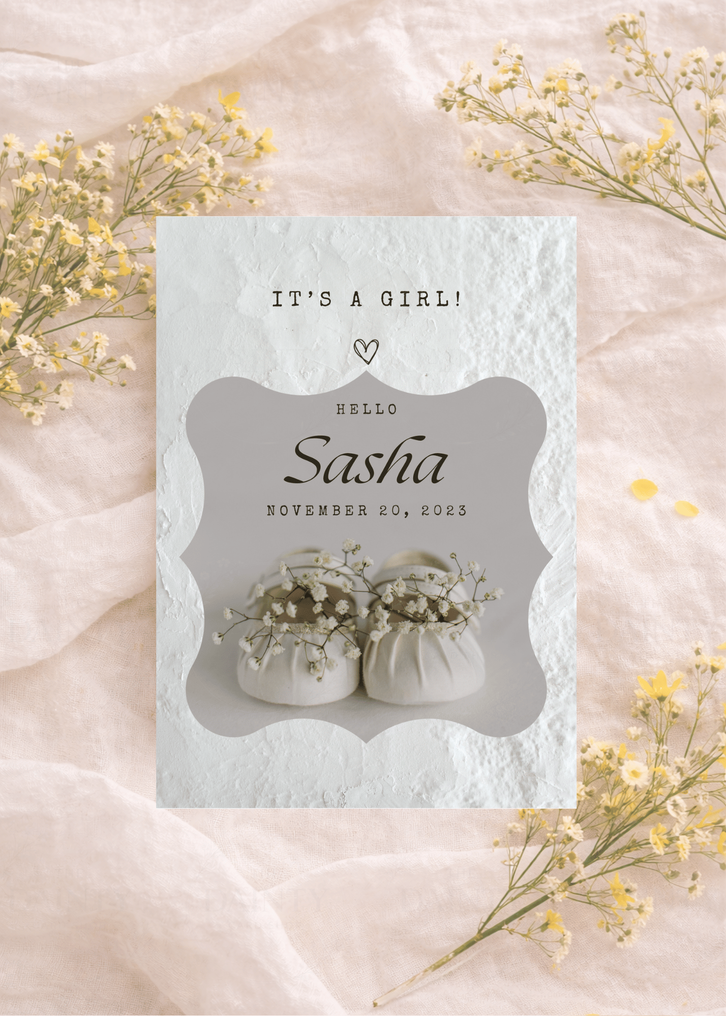 White minimalist girl | Birth announcement Editable Digital Invitation Template | Canva Invitation | Printable & WhatsApp Invite | Instant Download