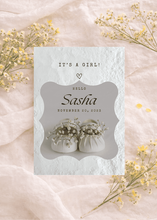 White minimalist girl | Birth announcement Editable Digital Invitation Template | Canva Invitation | Printable & WhatsApp Invite | Instant Download