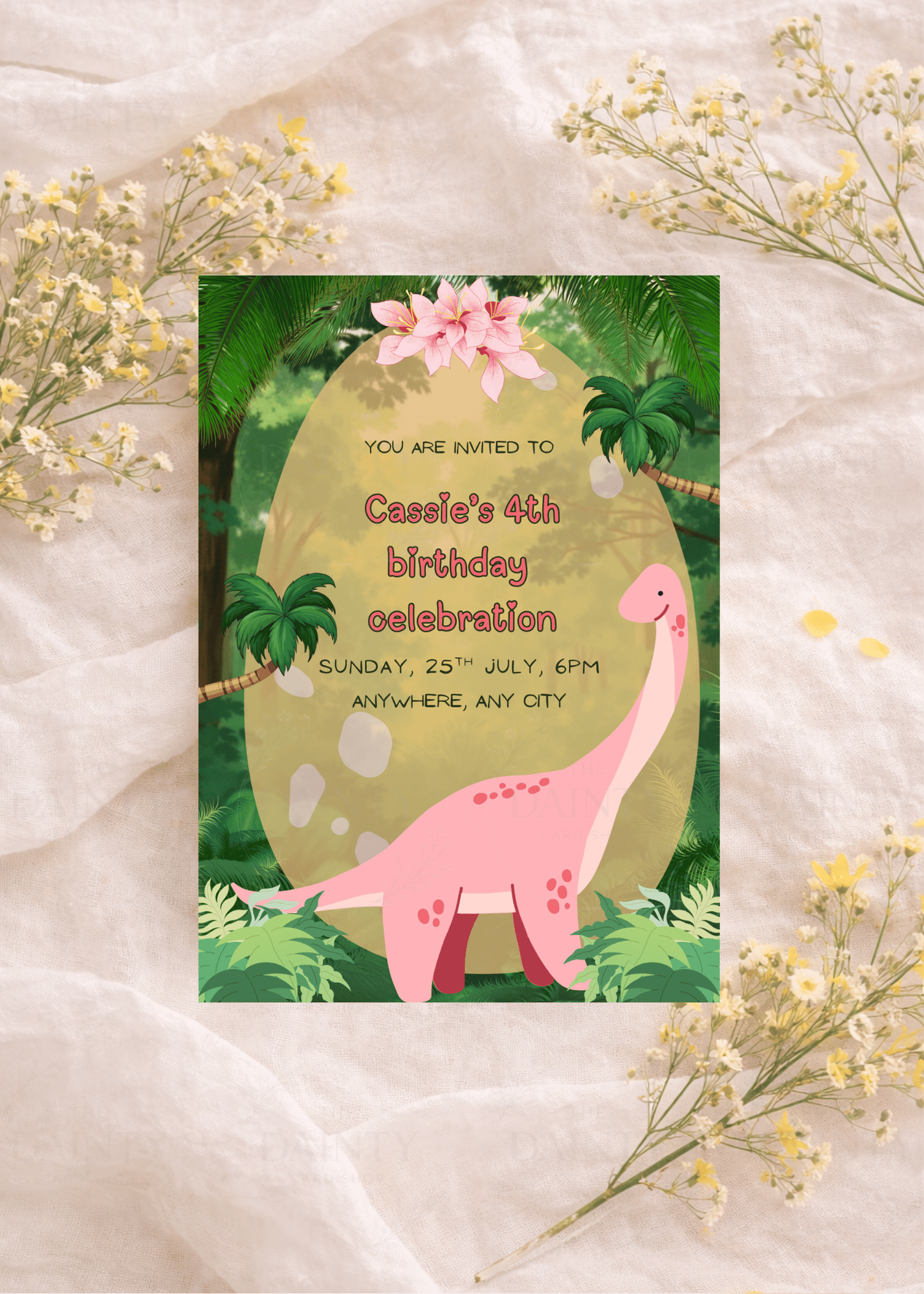 Dino girl | Birthday party Editable Digital Invitation Template | Canva Invitation | Printable & WhatsApp Invite | Instant Download