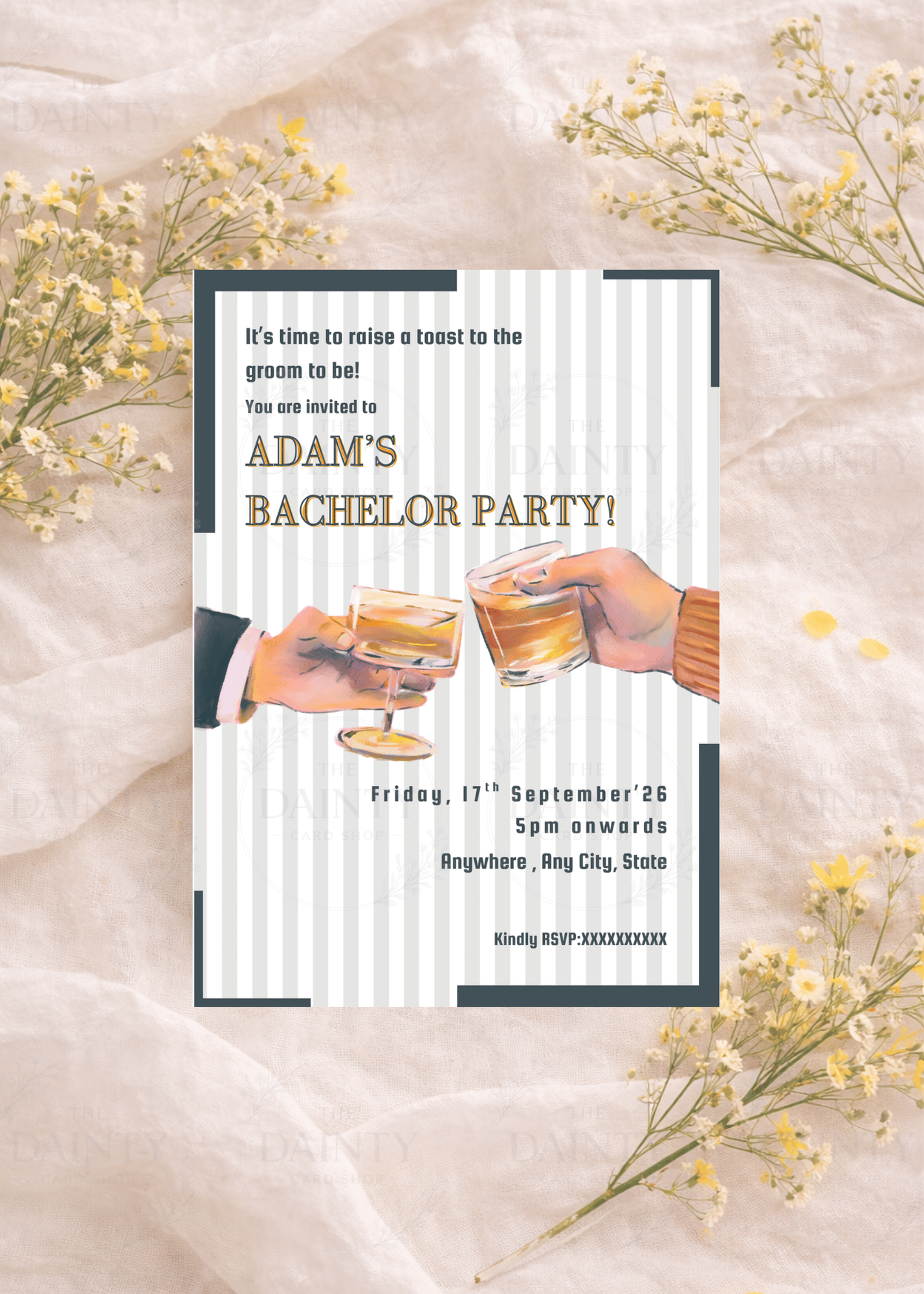 Drinks & dudes | Bachelor party Editable Digital Invitation Template | Canva Invitation | Printable & WhatsApp Invite | Instant Download