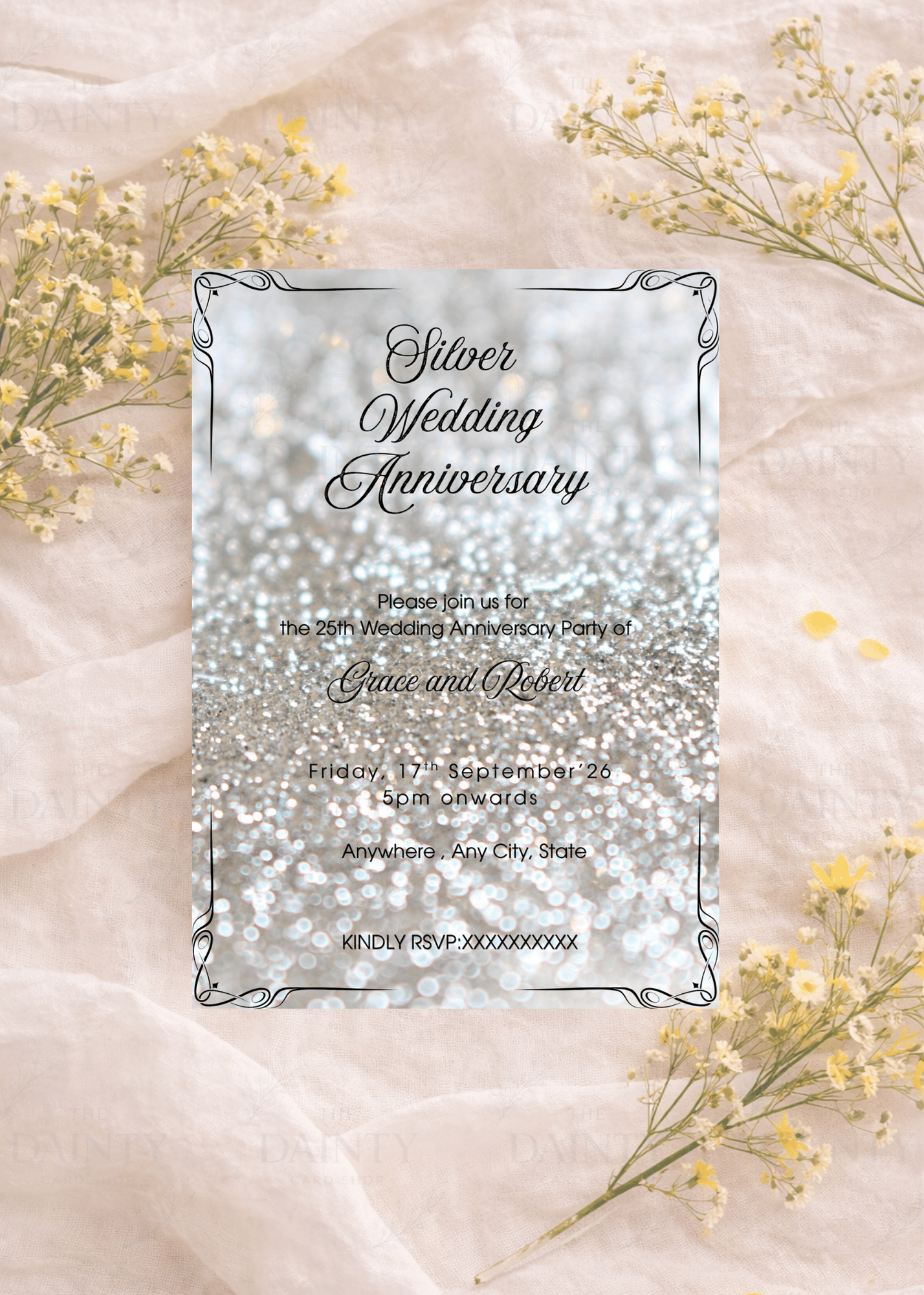 Sparkling silver | Wedding anniversary party Invitation Template | Canva Invitation | Printable & WhatsApp Invite | Instant Download