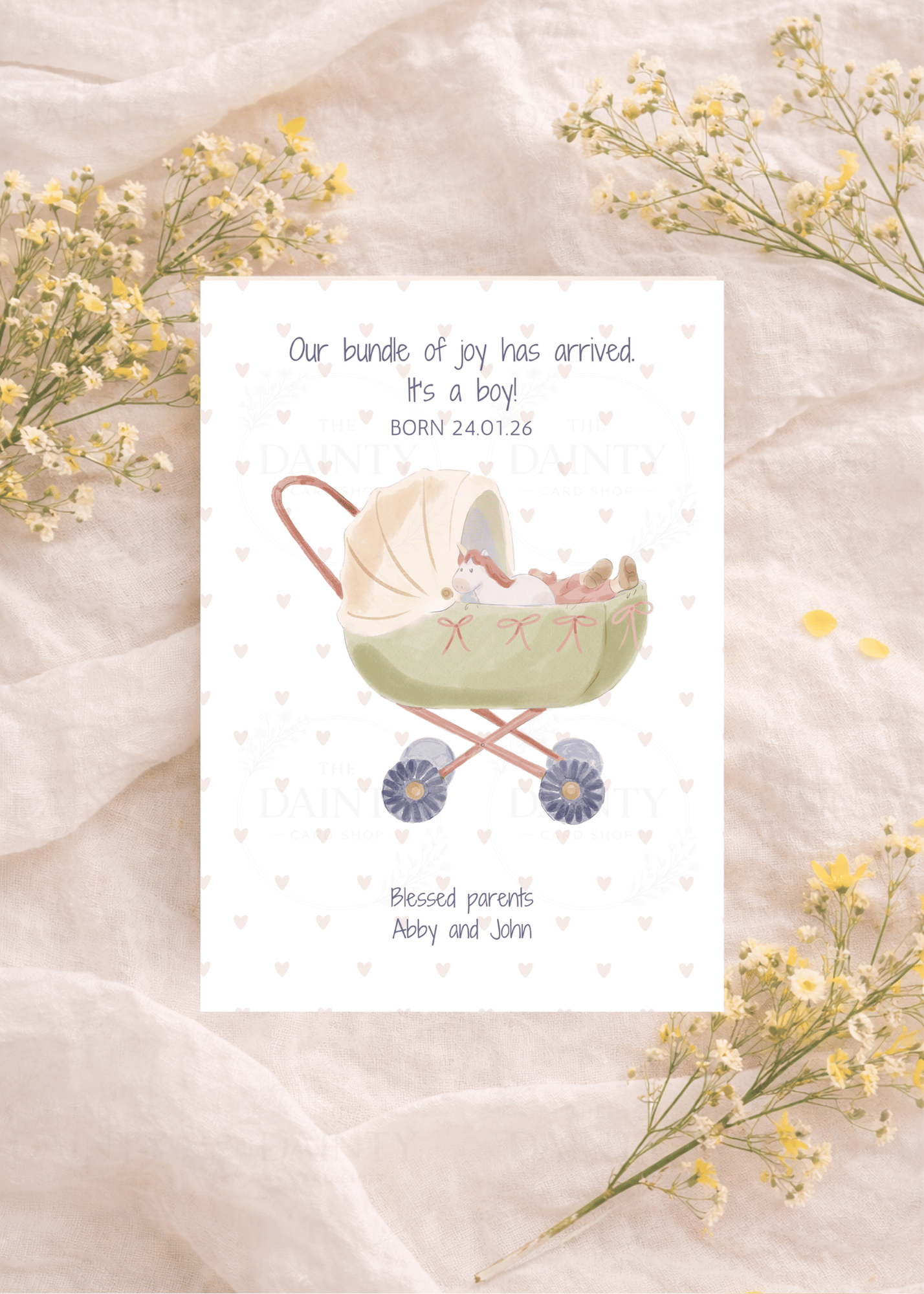 Baby in a pram | Birth announcement Editable Digital Invitation Template | Canva Invitation | Printable & WhatsApp Invite | Instant Download