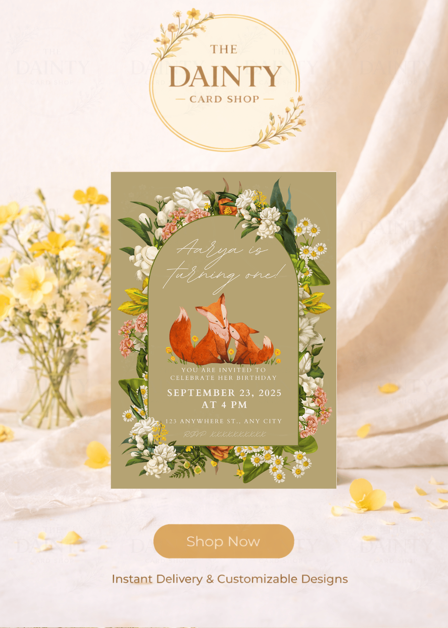 Baby fox | Birthday Party Editable Digital Invitation Template | Canva Invitation | Printable & WhatsApp Invite | Instant Download