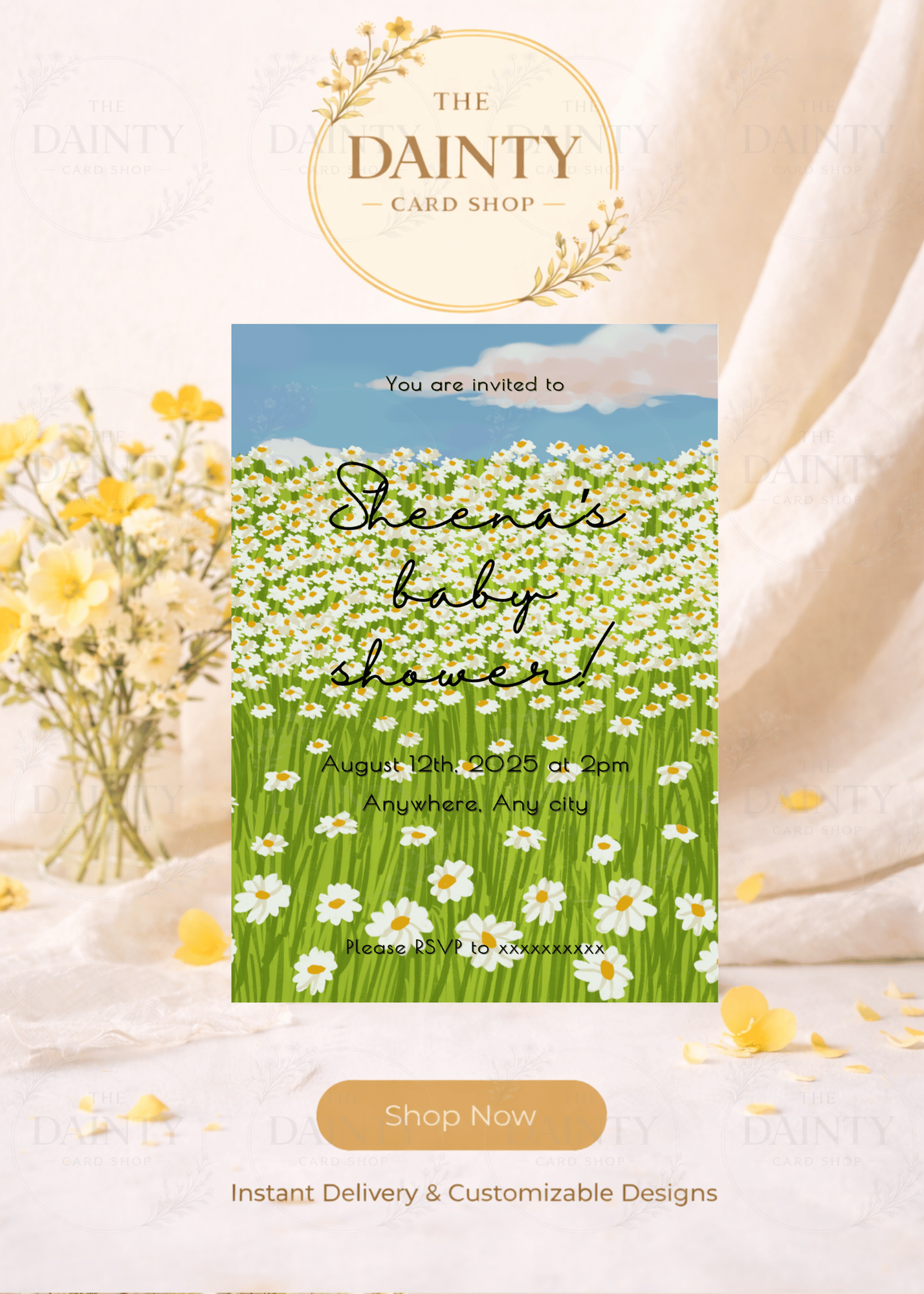 A field of daisies | Baby shower Editable Digital Invitation Template | Canva Invitation | Printable & WhatsApp Invite | Instant Download
