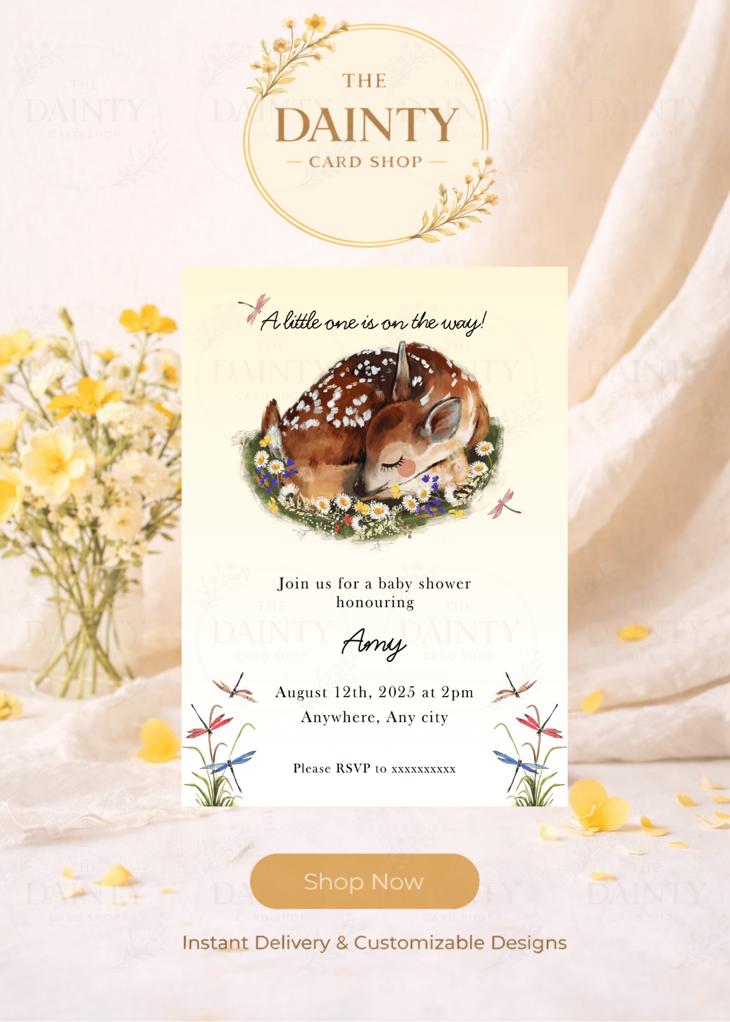 Doe eyed beauty | Baby shower Editable Digital Invitation Template | Canva Invitation | Printable & WhatsApp Invite | Instant Download