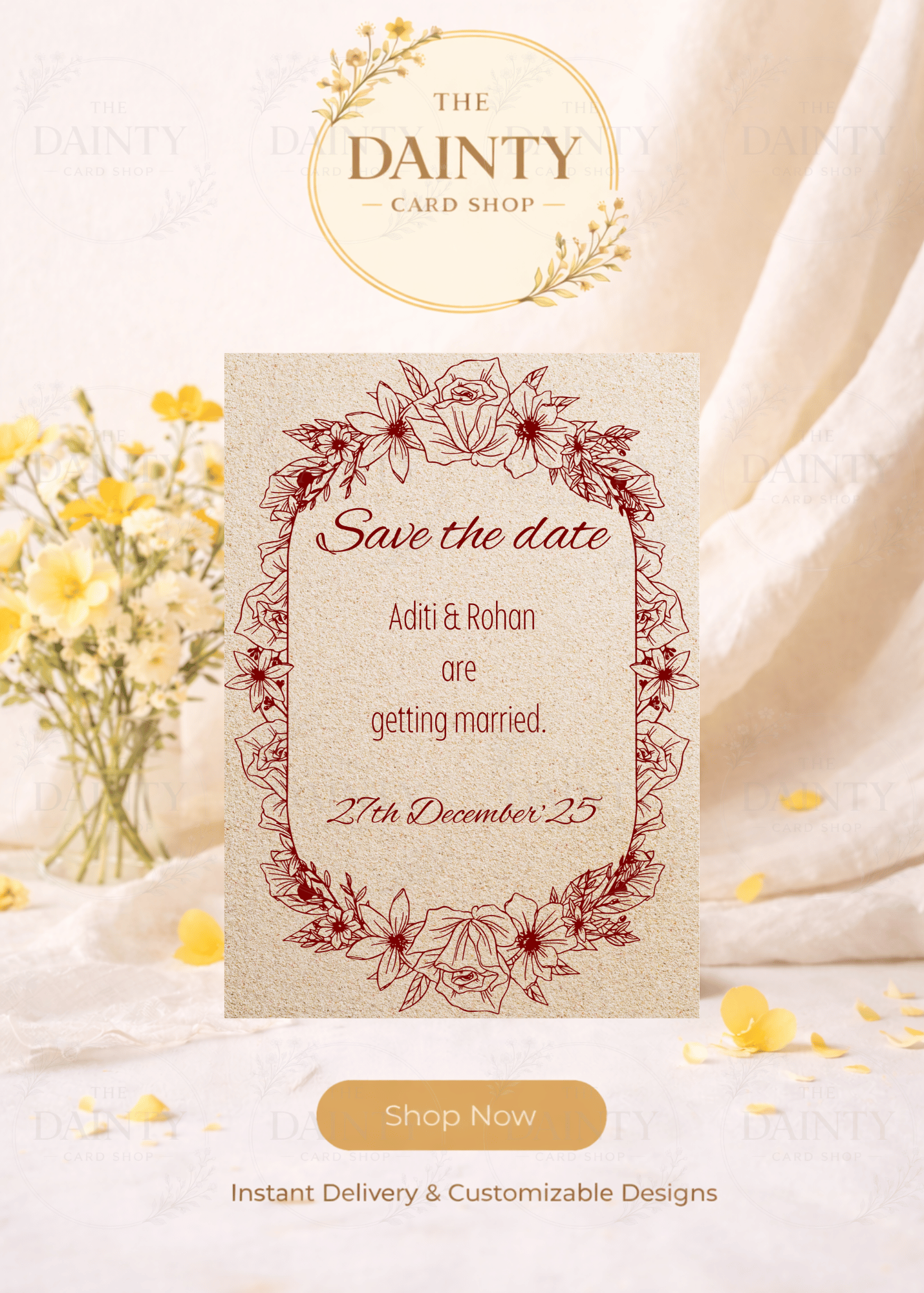 Red monotone | Save the date Editable Digital Invitation Template | Canva Invitation | Printable & WhatsApp Invite | Instant Download