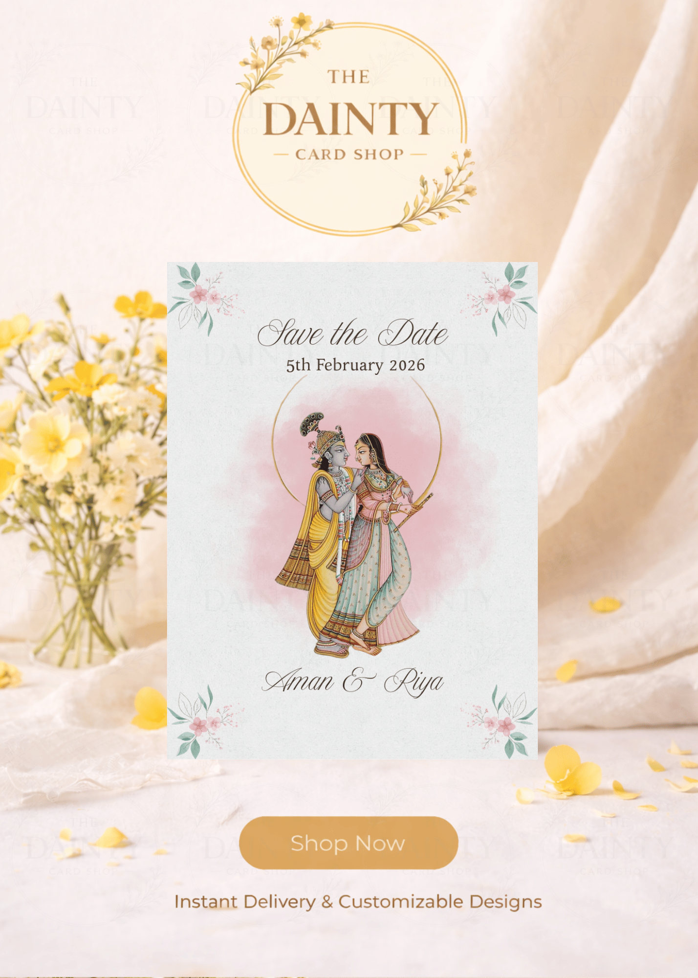 Radhe Krishna | Save the date Editable Digital Invitation Template | Canva Invitation | Printable & WhatsApp Invite | Instant Download