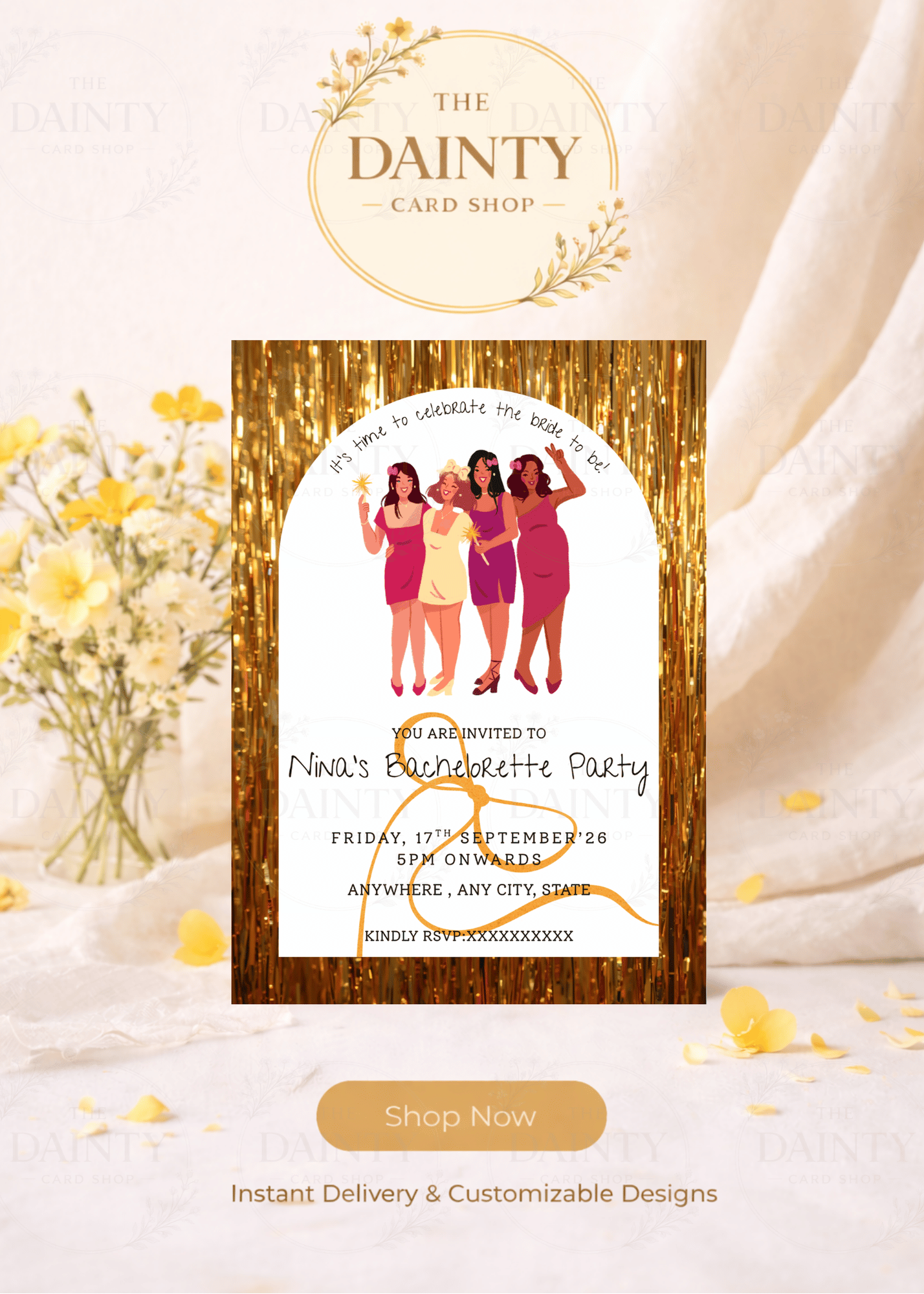 Tinseltown | Bachelortte party Editable Digital Invitation Template | Canva Invitation | Printable & WhatsApp Invite | Instant Download