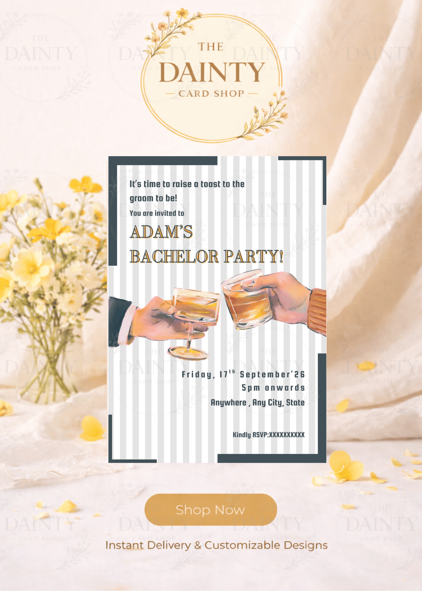 Drinks & dudes | Bachelor party Editable Digital Invitation Template | Canva Invitation | Printable & WhatsApp Invite | Instant Download