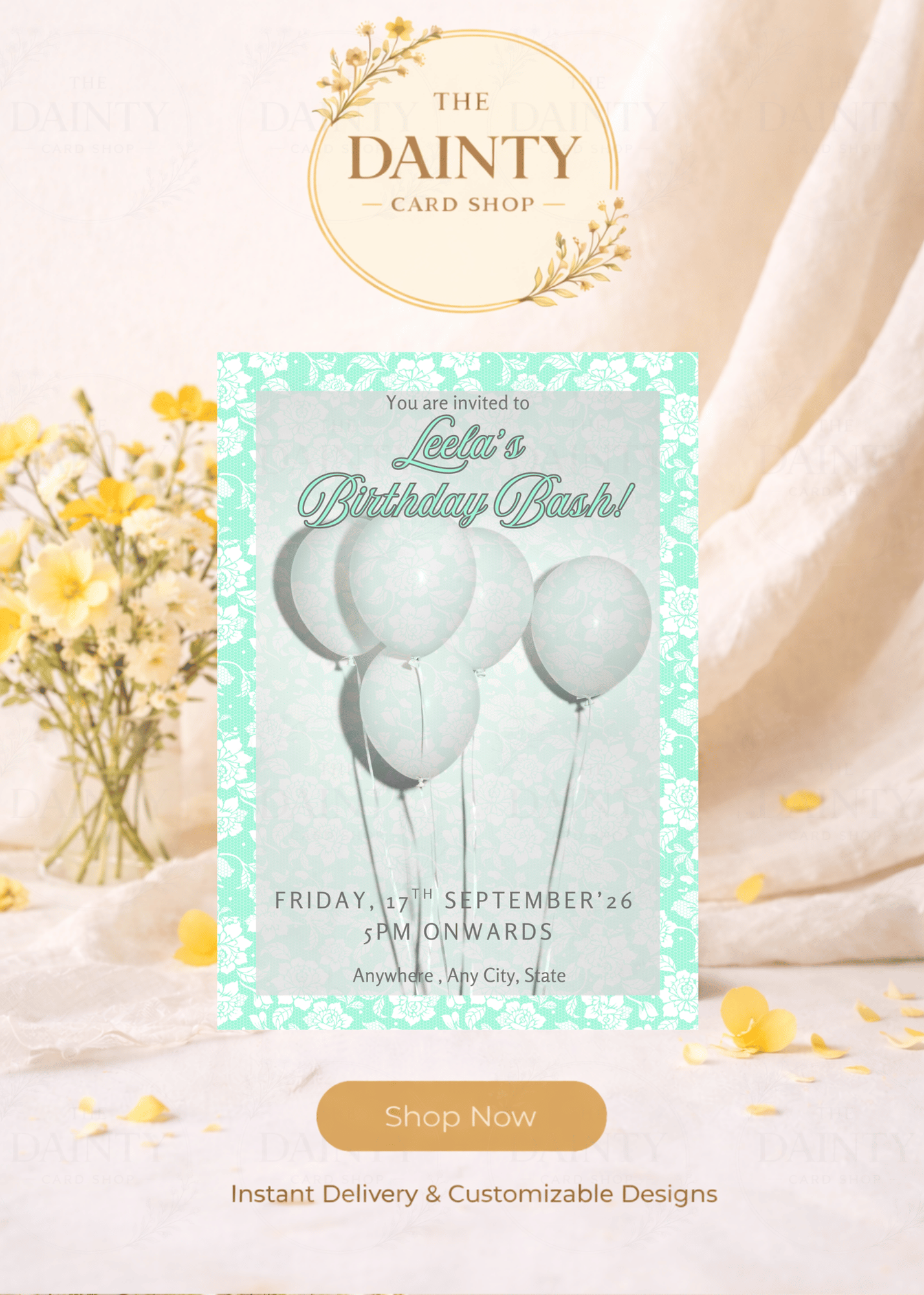 Tiffany | Birthday party Editable Digital Invitation Template | Canva Invitation | Printable & WhatsApp Invite | Instant Download