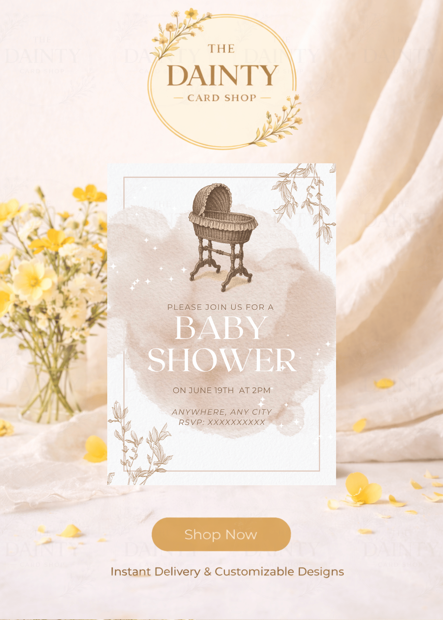 Beige elegance | Baby shower Editable Digital Invitation Template | Canva Invitation | Printable & WhatsApp Invite | Instant Download