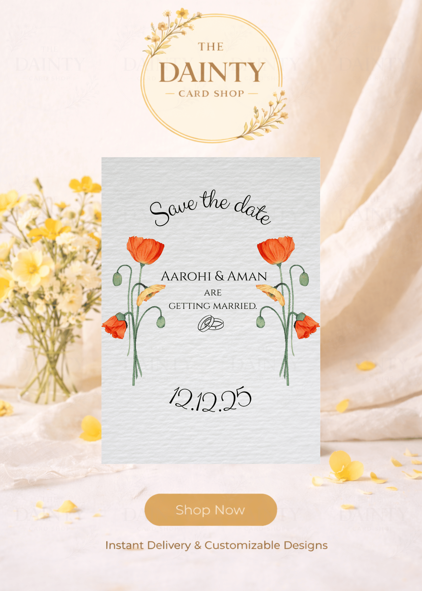 Poppies | Save the date Editable Digital Invitation Template | Canva Invitation | Printable & WhatsApp Invite | Instant Download