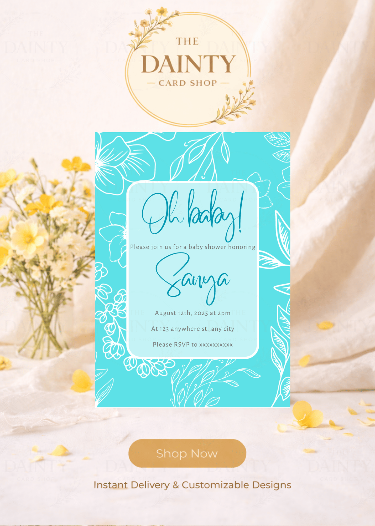 Aqua | Baby shower Editable Digital Invitation Template | Canva Invitation | Printable & WhatsApp Invite | Instant Download