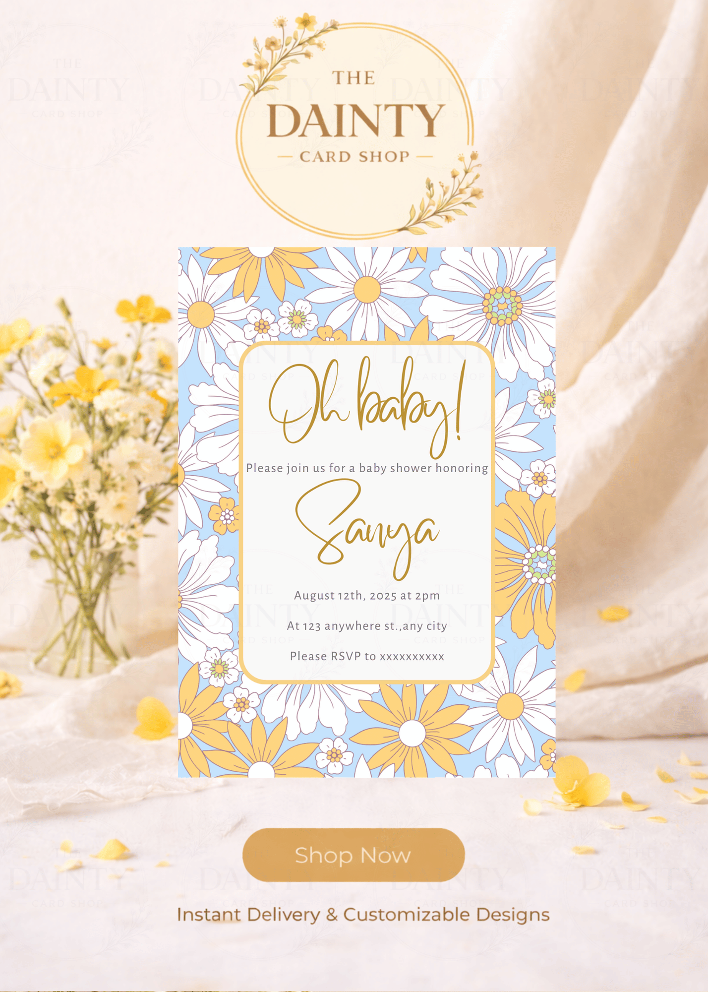 Daisy | Baby shower Editable Digital Invitation Template | Canva Invitation | Printable & WhatsApp Invite | Instant Download