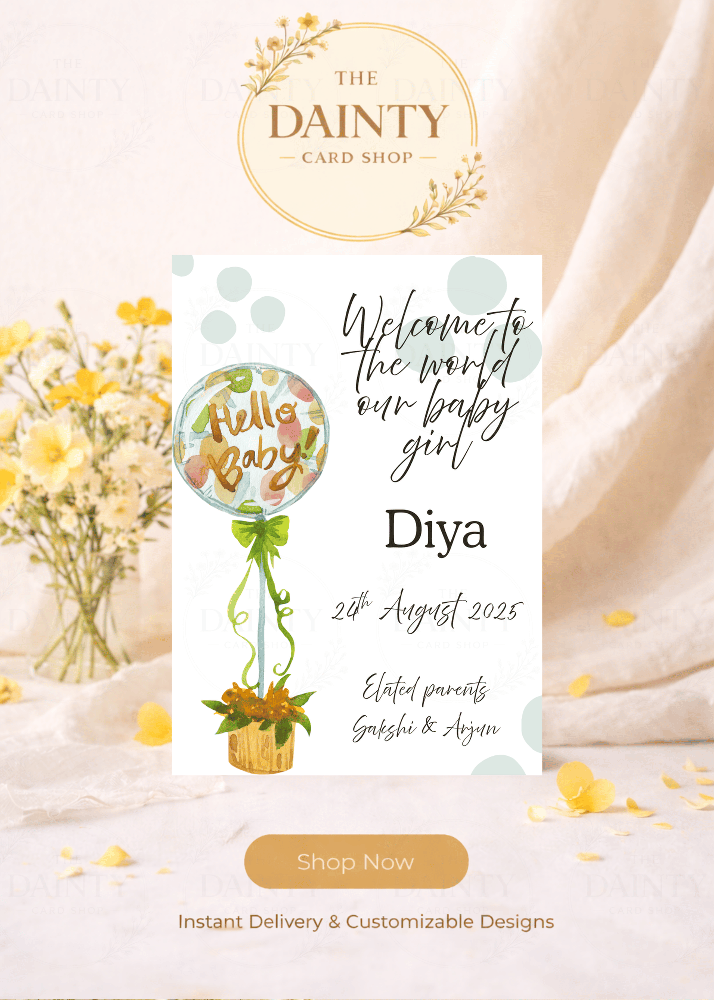 Balloon | Birth announcement Editable Digital Invitation Template | Canva Invitation | Printable & WhatsApp Invite | Instant Download
