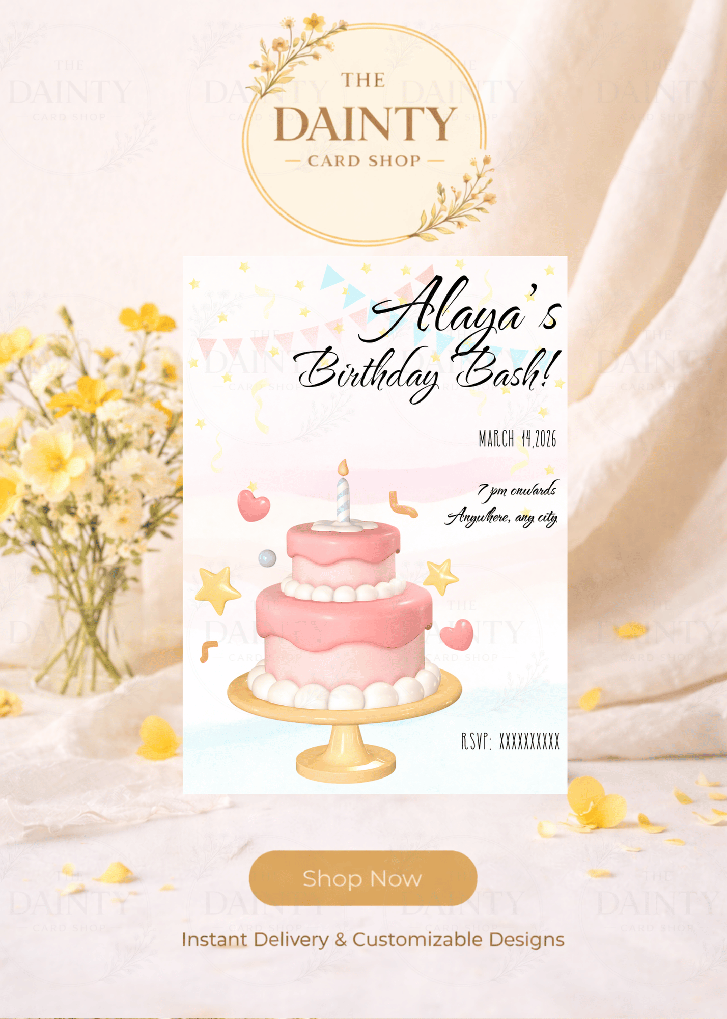 Pretty in pink | Birthday party Editable Digital Invitation Template | Canva Invitation | Printable & WhatsApp Invite | Instant Download