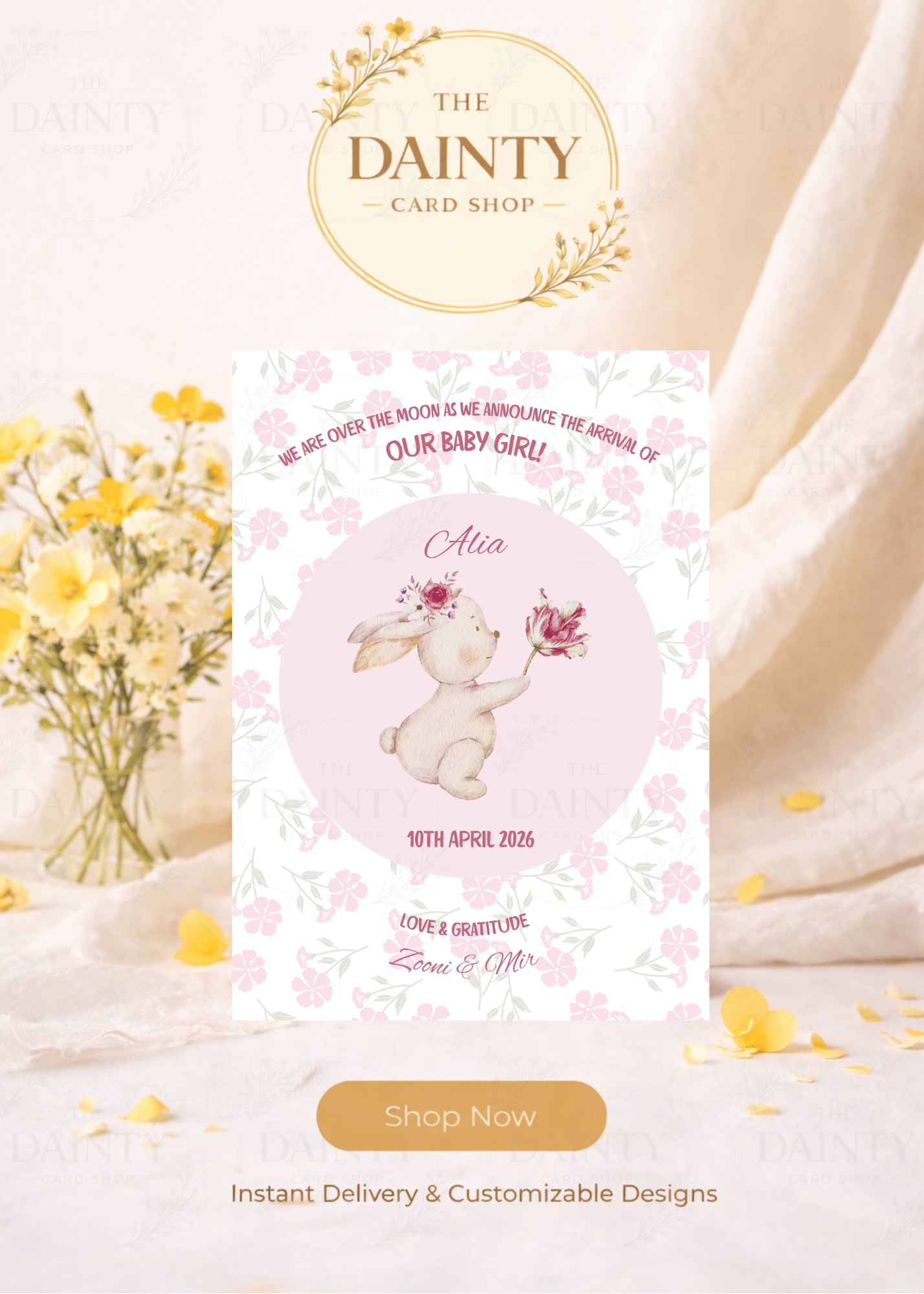 Honey bunny | Birth announcement Editable Digital Invitation Template | Canva Invitation | Printable & WhatsApp Invite | Instant Download