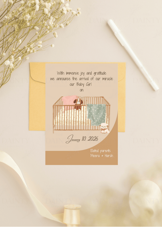 Baby crib | Birth announcement Editable Digital Invitation Template | Canva Invitation | Printable & WhatsApp Invite | Instant Download