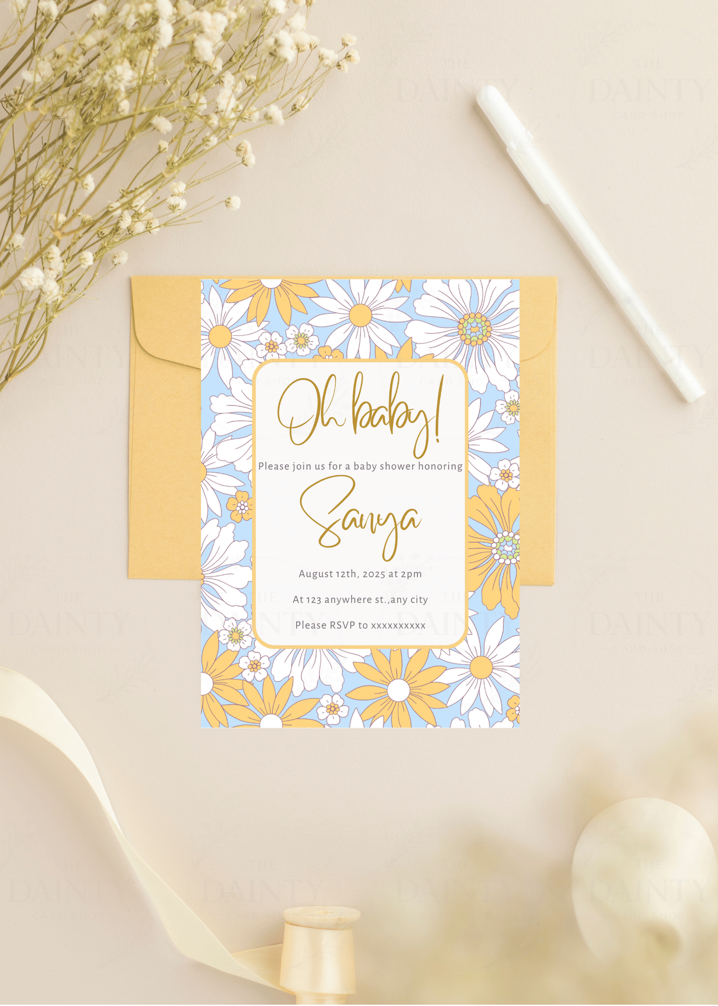 Daisy | Baby shower Editable Digital Invitation Template | Canva Invitation | Printable & WhatsApp Invite | Instant Download