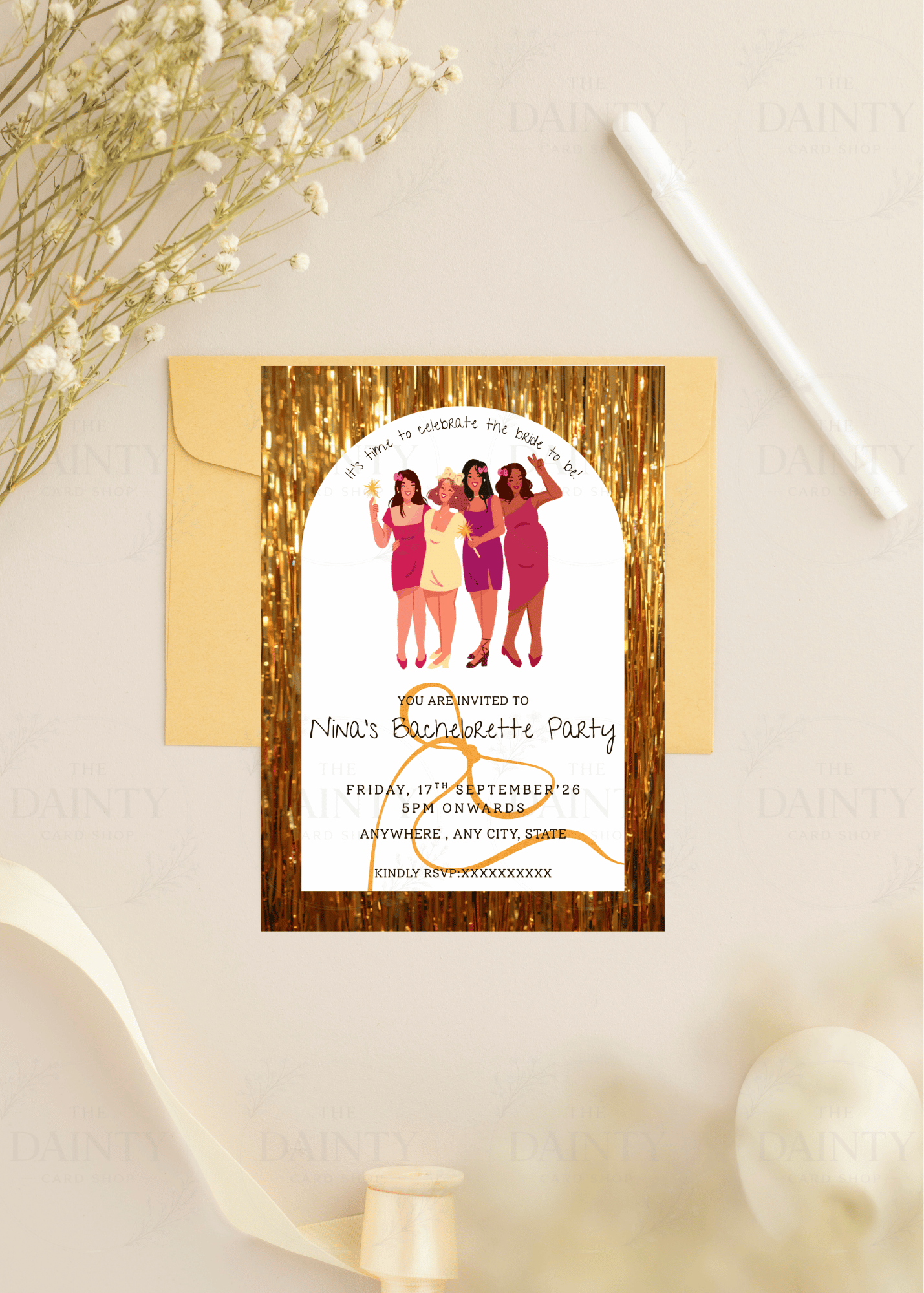 Tinseltown | Bachelortte party Editable Digital Invitation Template | Canva Invitation | Printable & WhatsApp Invite | Instant Download