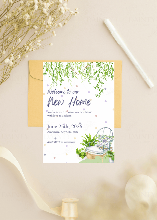 Antique chair | Housewarming party Editable Digital Invitation Template | Canva Invitation | Printable & WhatsApp Invite | Instant Download