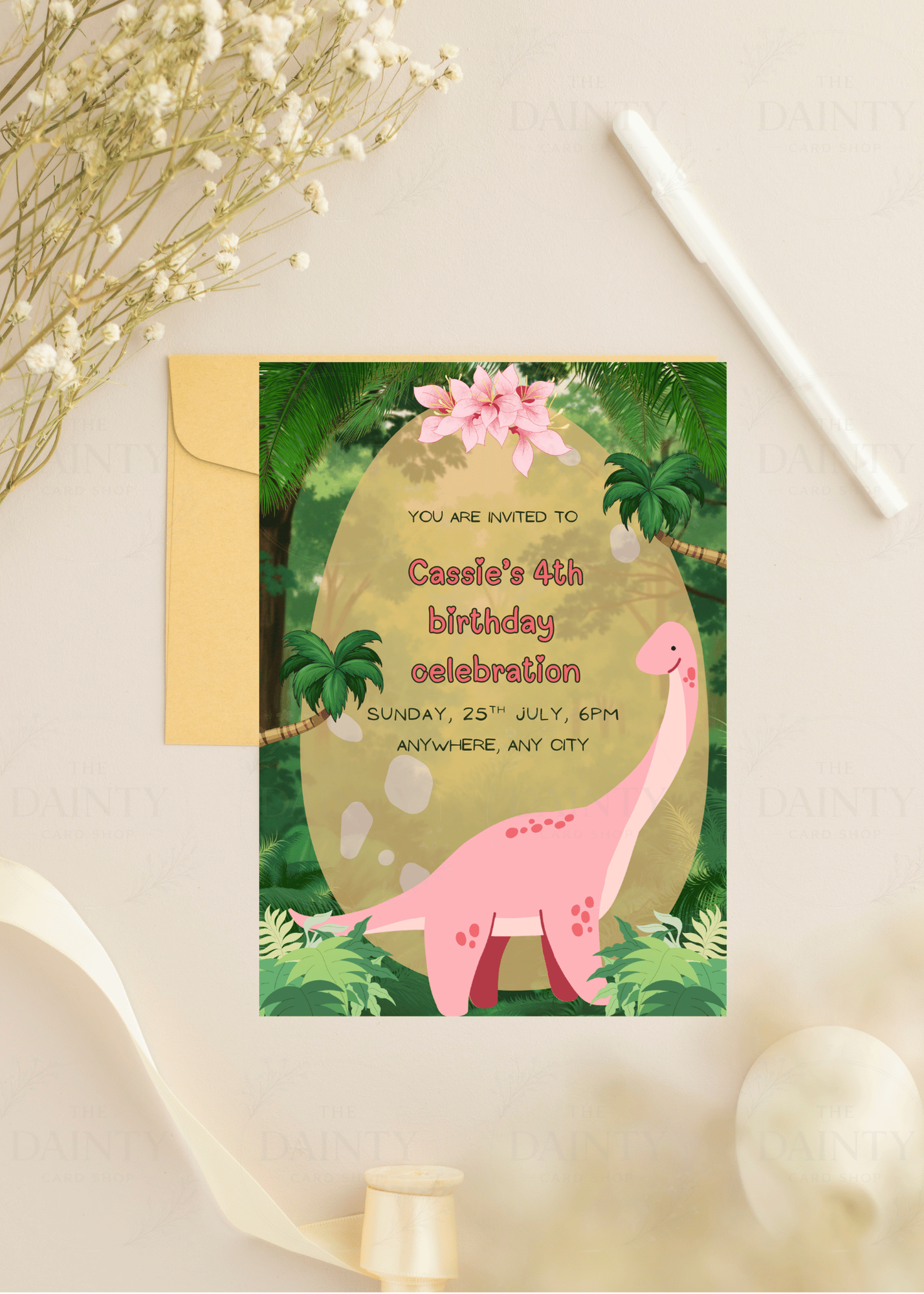 Dino girl | Birthday party Editable Digital Invitation Template | Canva Invitation | Printable & WhatsApp Invite | Instant Download