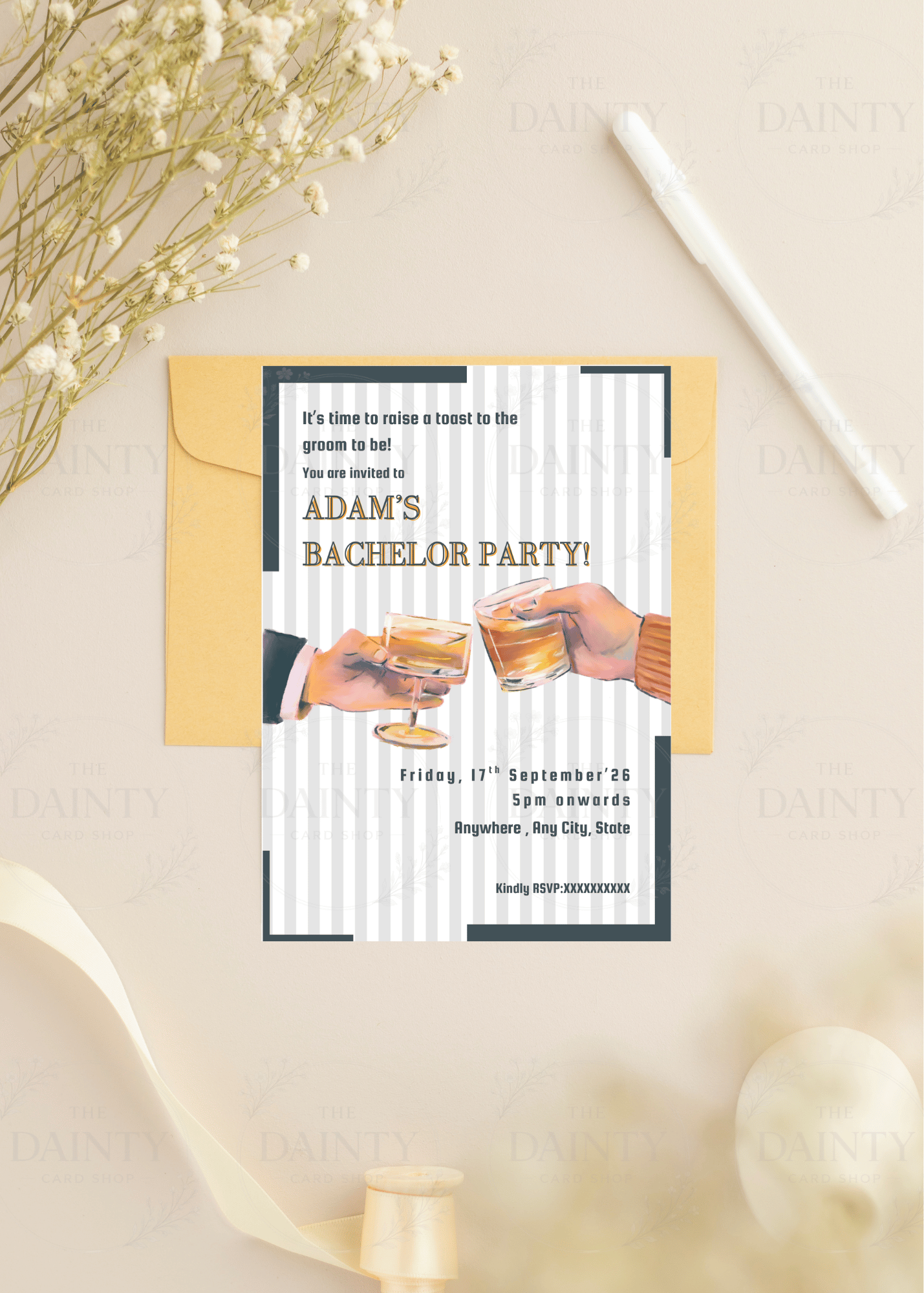 Drinks & dudes | Bachelor party Editable Digital Invitation Template | Canva Invitation | Printable & WhatsApp Invite | Instant Download