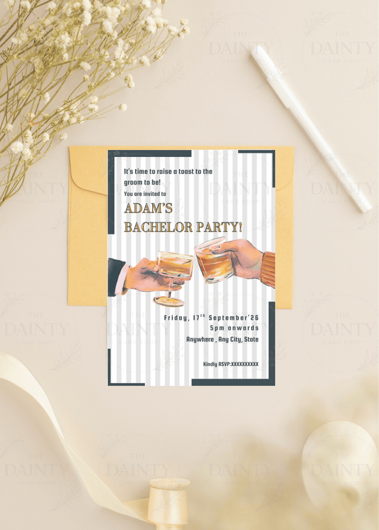 Drinks & dudes | Bachelor party Editable Digital Invitation Template | Canva Invitation | Printable & WhatsApp Invite | Instant Download