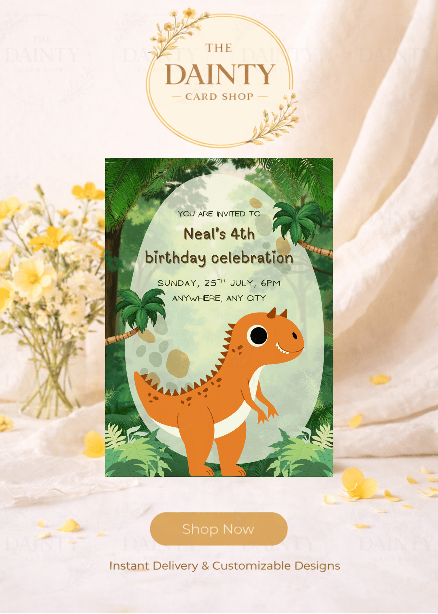 Dino | Birthday party Editable Digital Invitation Template | Canva Invitation | Printable & WhatsApp Invite | Instant Download