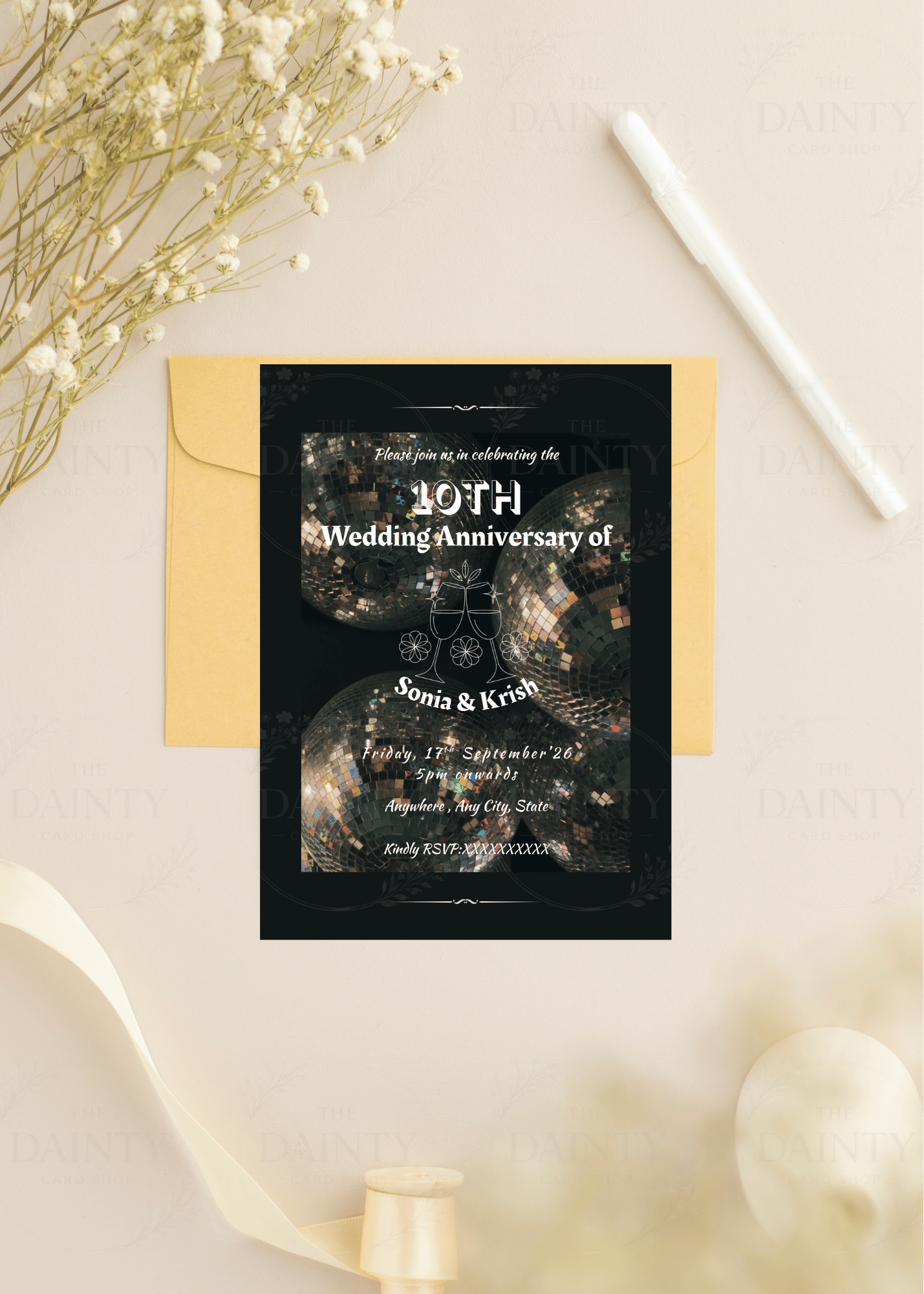 Disco days | Wedding anniversary party Invitation Template | Canva Invitation | Printable & WhatsApp Invite | Instant Download