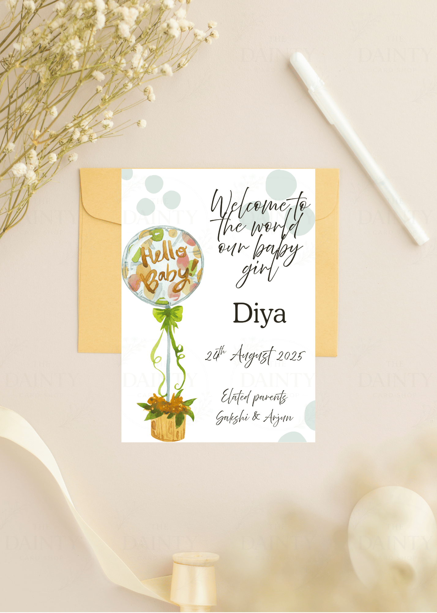 Balloon | Birth announcement Editable Digital Invitation Template | Canva Invitation | Printable & WhatsApp Invite | Instant Download