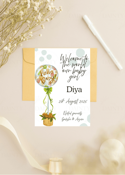Balloon | Birth announcement Editable Digital Invitation Template | Canva Invitation | Printable & WhatsApp Invite | Instant Download