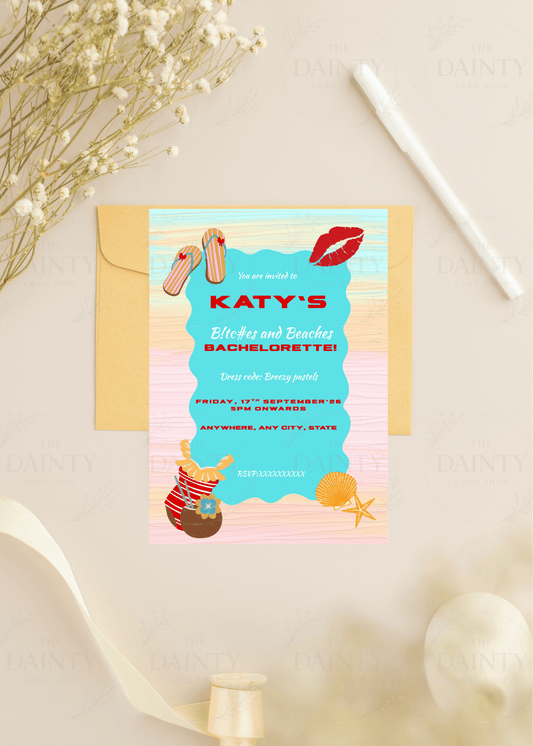 Beach bum | Bachelorette party Editable Digital Invitation Template | Canva Invitation | Printable & WhatsApp Invite | Instant Download