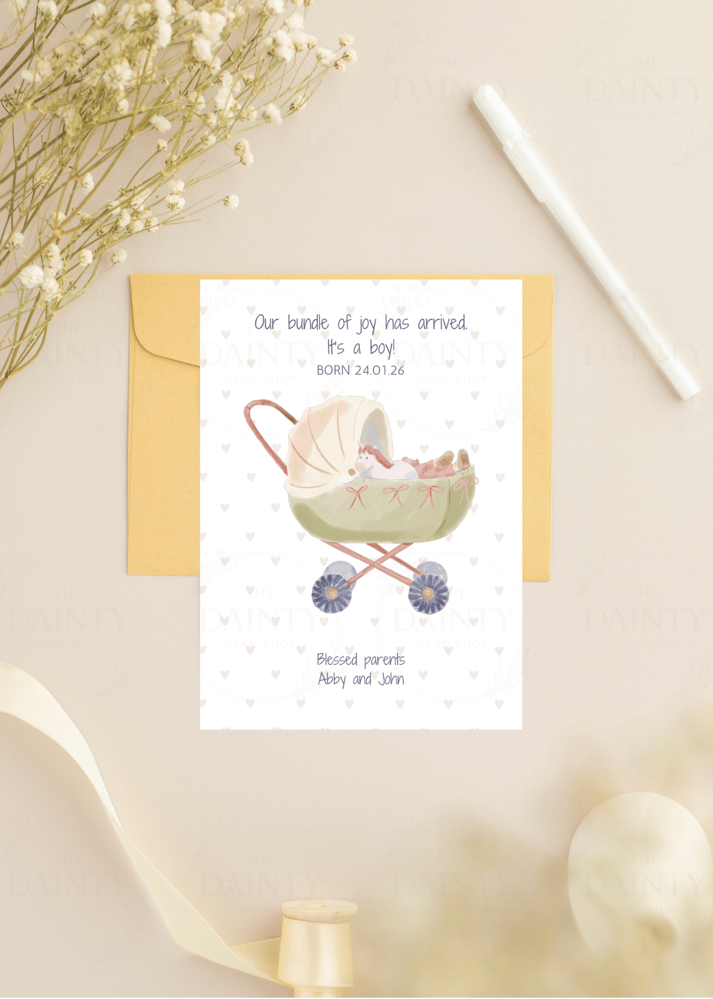 Baby in a pram | Birth announcement Editable Digital Invitation Template | Canva Invitation | Printable & WhatsApp Invite | Instant Download