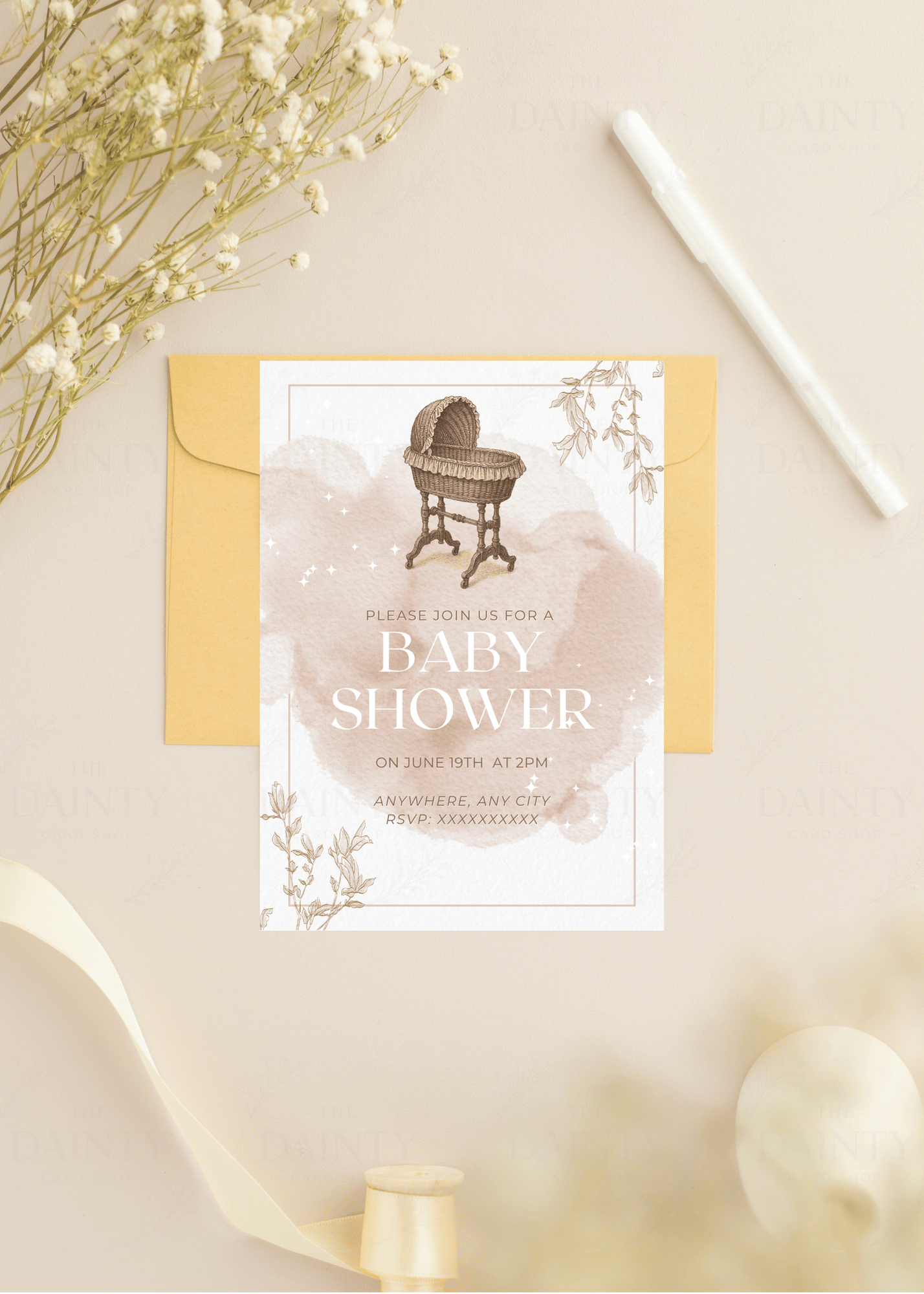 Beige elegance | Baby shower Editable Digital Invitation Template | Canva Invitation | Printable & WhatsApp Invite | Instant Download