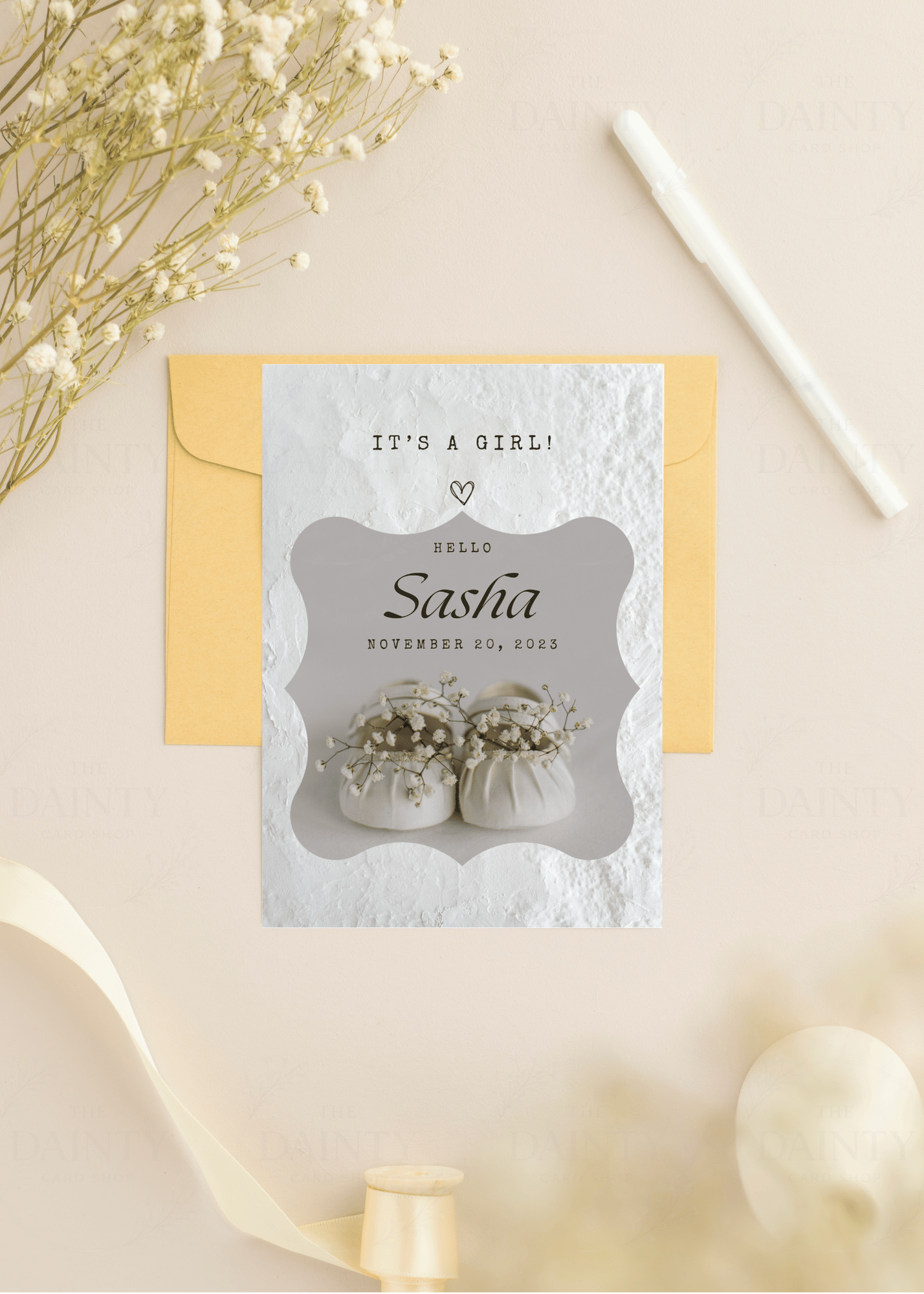 White minimalist girl | Birth announcement Editable Digital Invitation Template | Canva Invitation | Printable & WhatsApp Invite | Instant Download