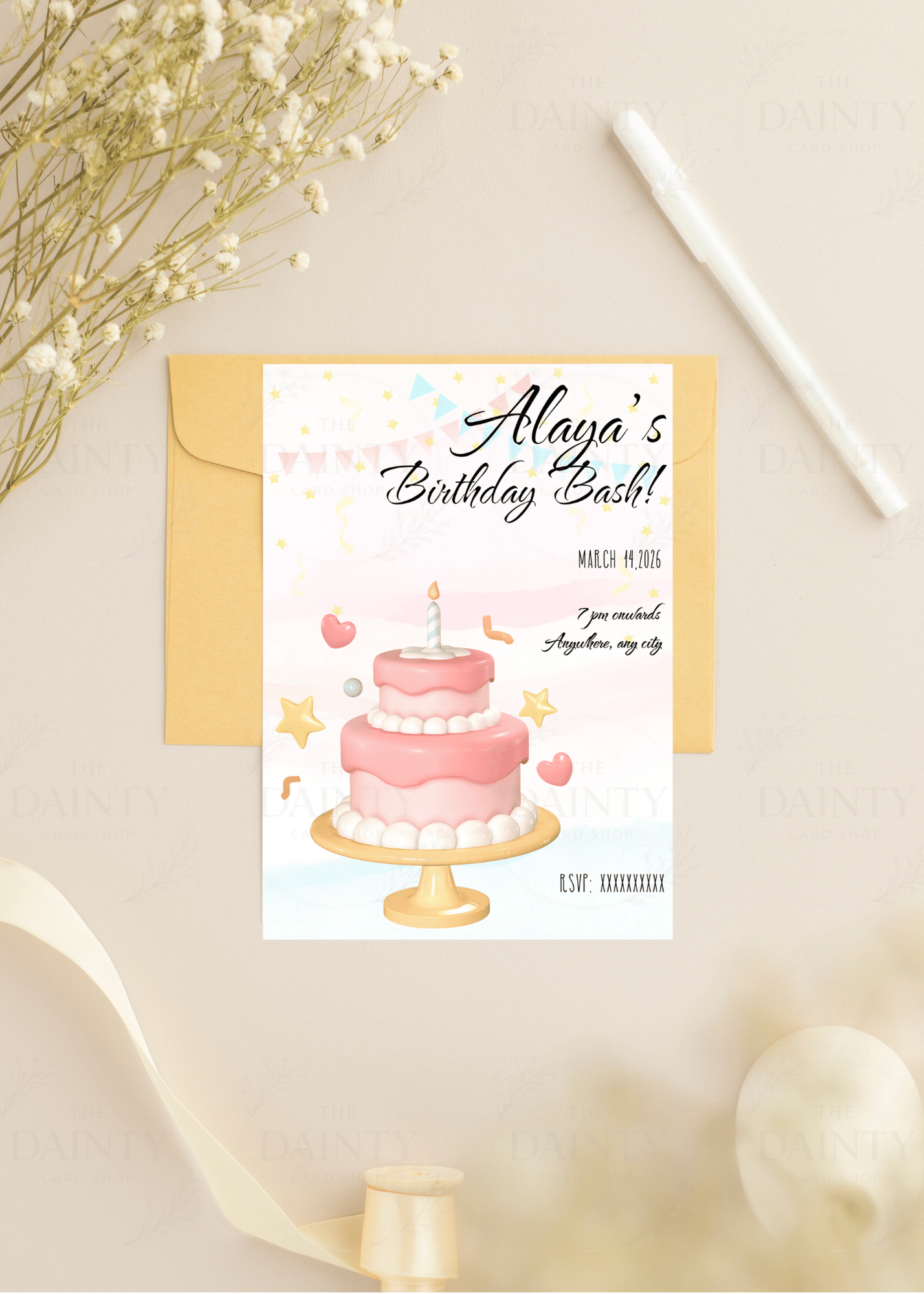Pretty in pink | Birthday party Editable Digital Invitation Template | Canva Invitation | Printable & WhatsApp Invite | Instant Download
