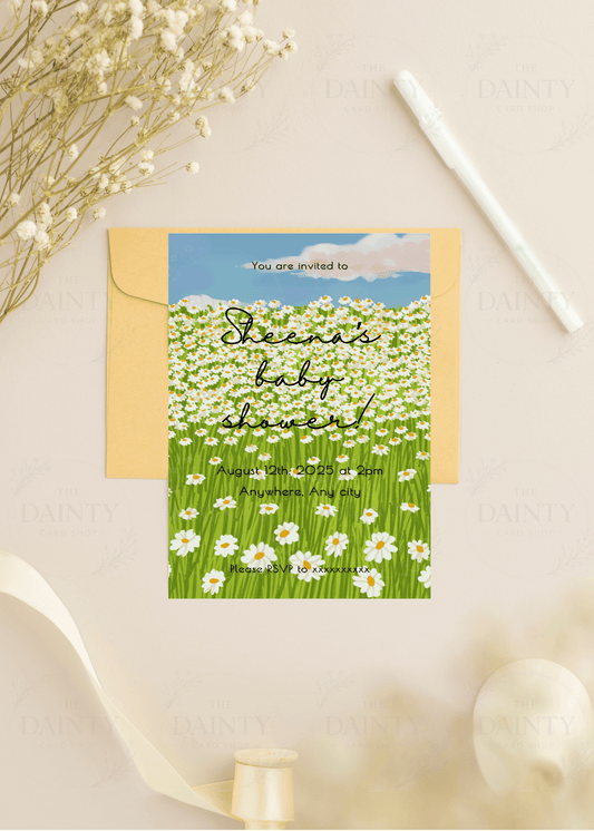 A field of daisies | Baby shower Editable Digital Invitation Template | Canva Invitation | Printable & WhatsApp Invite | Instant Download