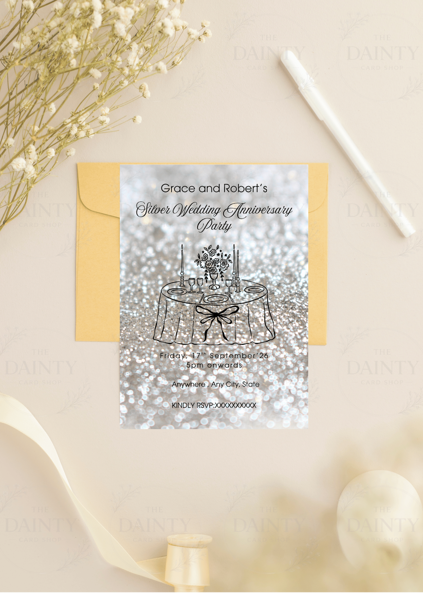 Glamorous 25 | Wedding anniversary party Invitation Template | Canva Invitation | Printable & WhatsApp Invite | Instant Download