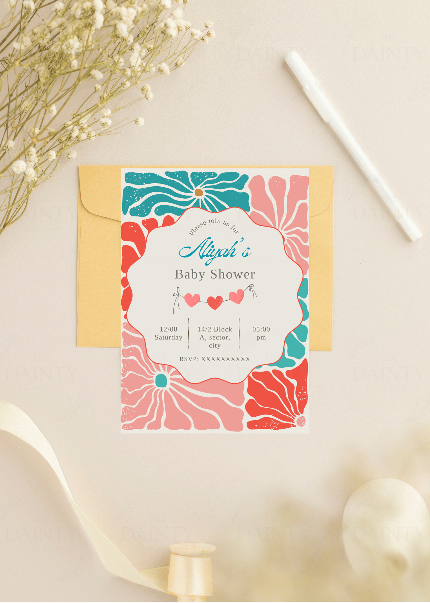 Hippie Soul | Baby Shower Editable Digital Invitation Template | Canva Invitation | Printable & WhatsApp Invite | Instant Download