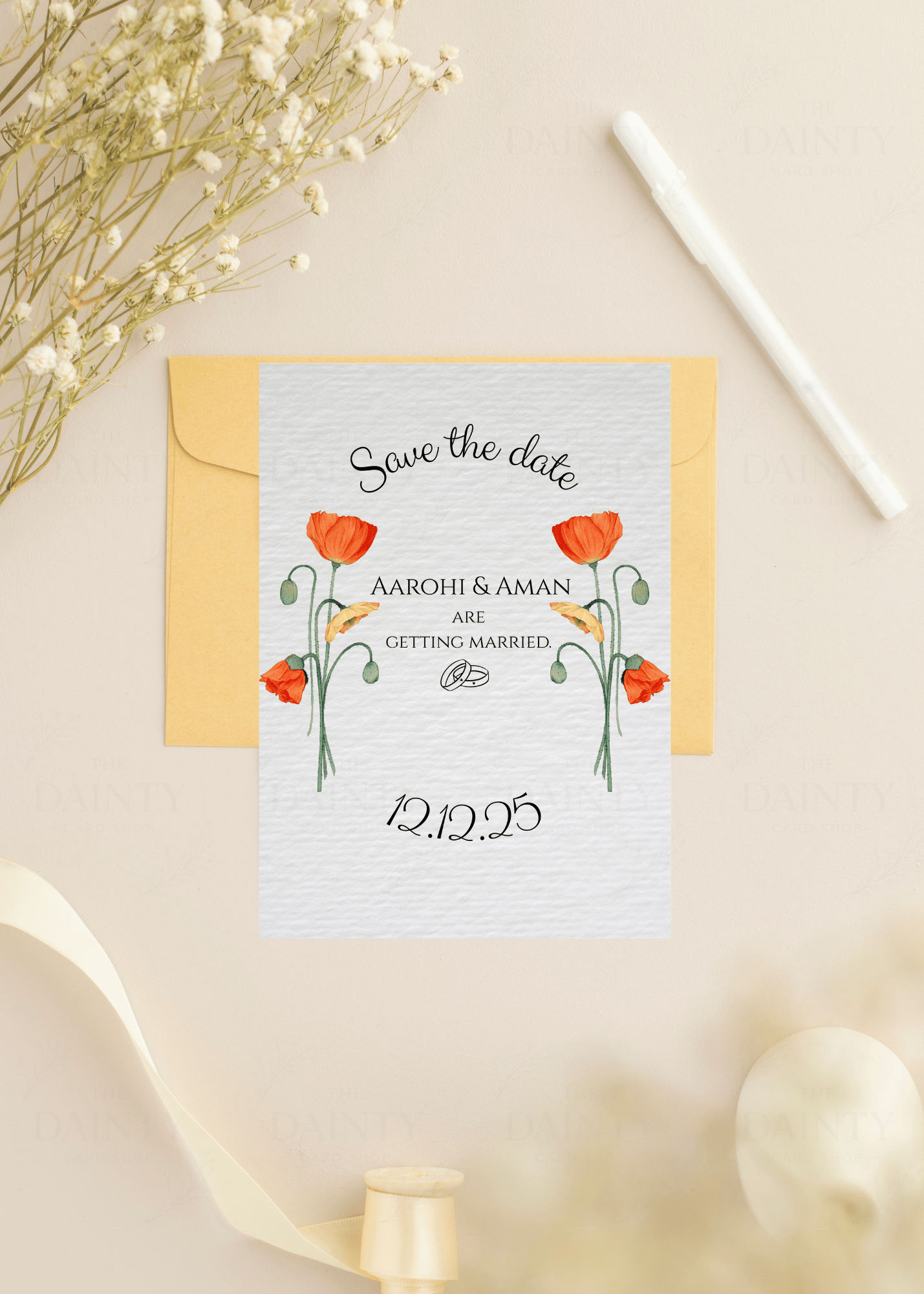 Poppies | Save the date Editable Digital Invitation Template | Canva Invitation | Printable & WhatsApp Invite | Instant Download