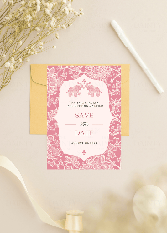 Pink ellie | Save the date Editable Digital Invitation Template | Canva Invitation | Printable & WhatsApp Invite | Instant Download