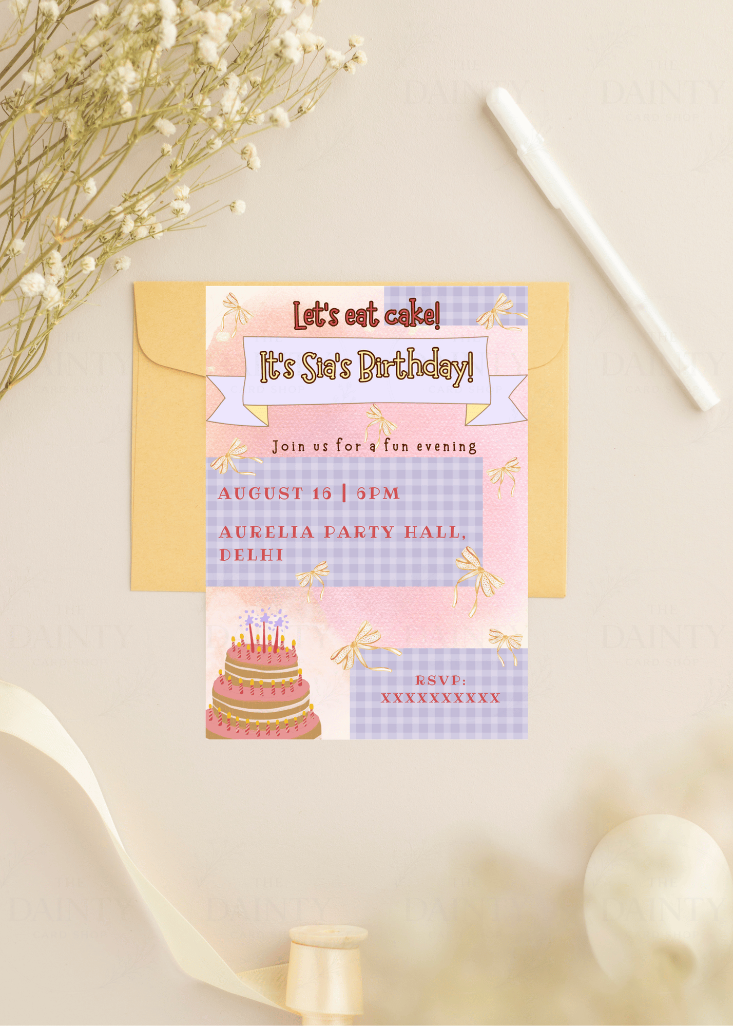 Gingham girl | Birthday party Editable Digital Invitation Template | Canva Invitation | Printable & WhatsApp Invite | Instant Download