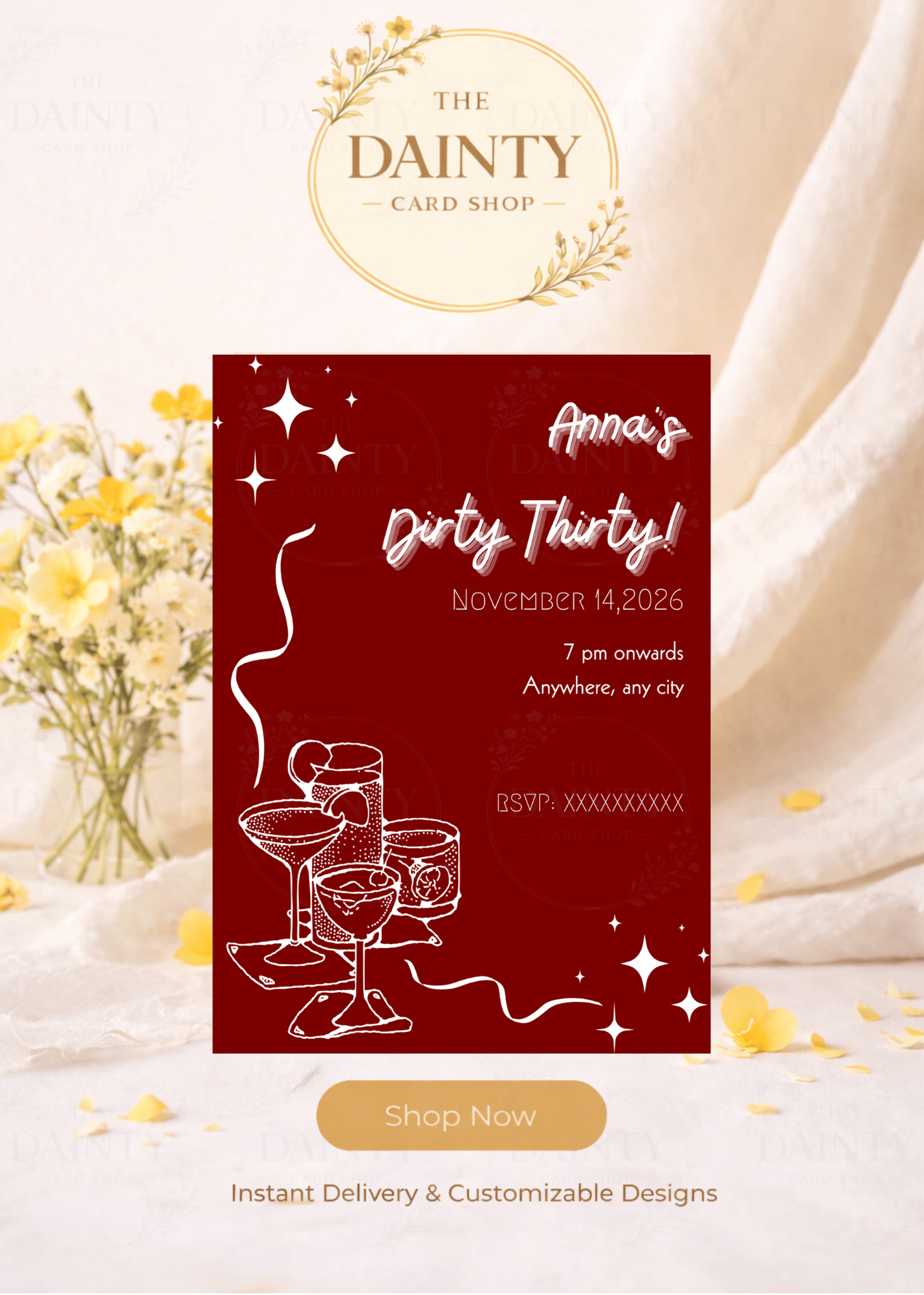 Dirty 30 | Birthday party Editable Digital Invitation Template | Canva Invitation | Printable & WhatsApp Invite | Instant Download