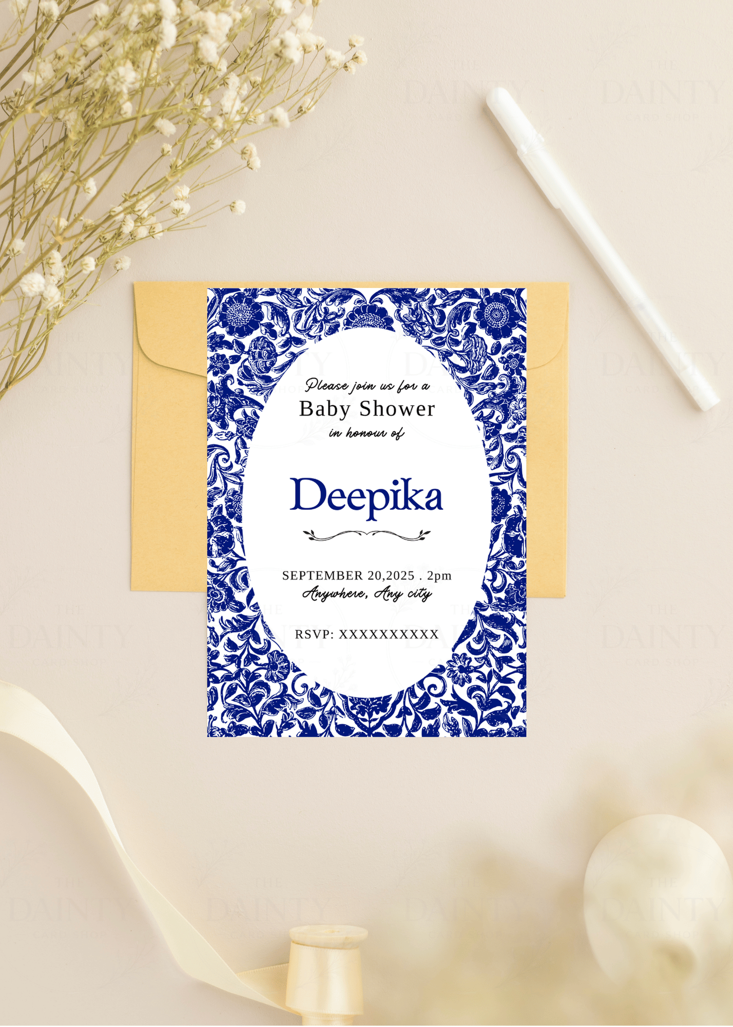 Dainty blue | Baby shower Editable Digital Invitation Template | Canva Invitation | Printable & WhatsApp Invite | Instant Download