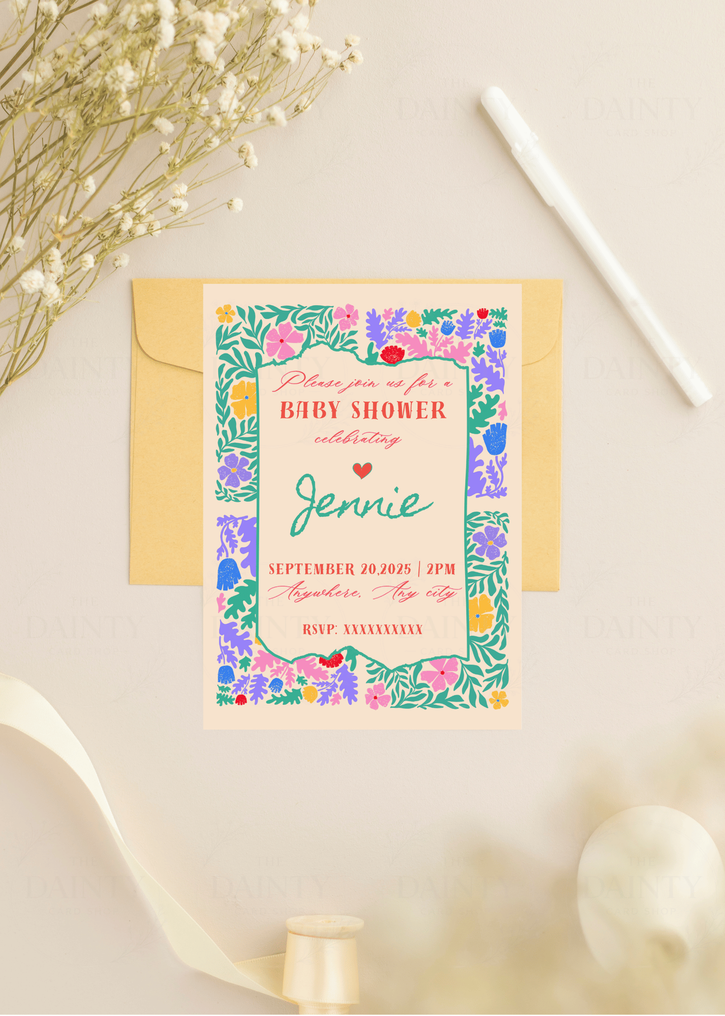 Flower galore | Baby shower Editable Digital Invitation Template | Canva Invitation | Printable & WhatsApp Invite | Instant Download