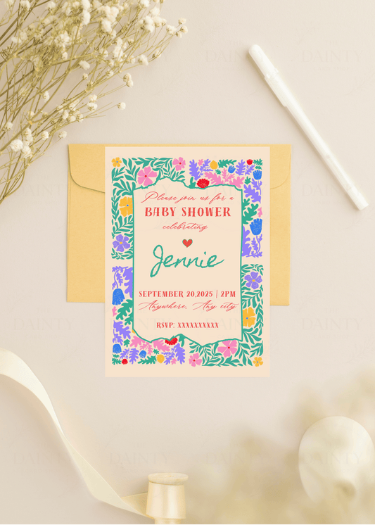 Flower galore | Baby shower Editable Digital Invitation Template | Canva Invitation | Printable & WhatsApp Invite | Instant Download