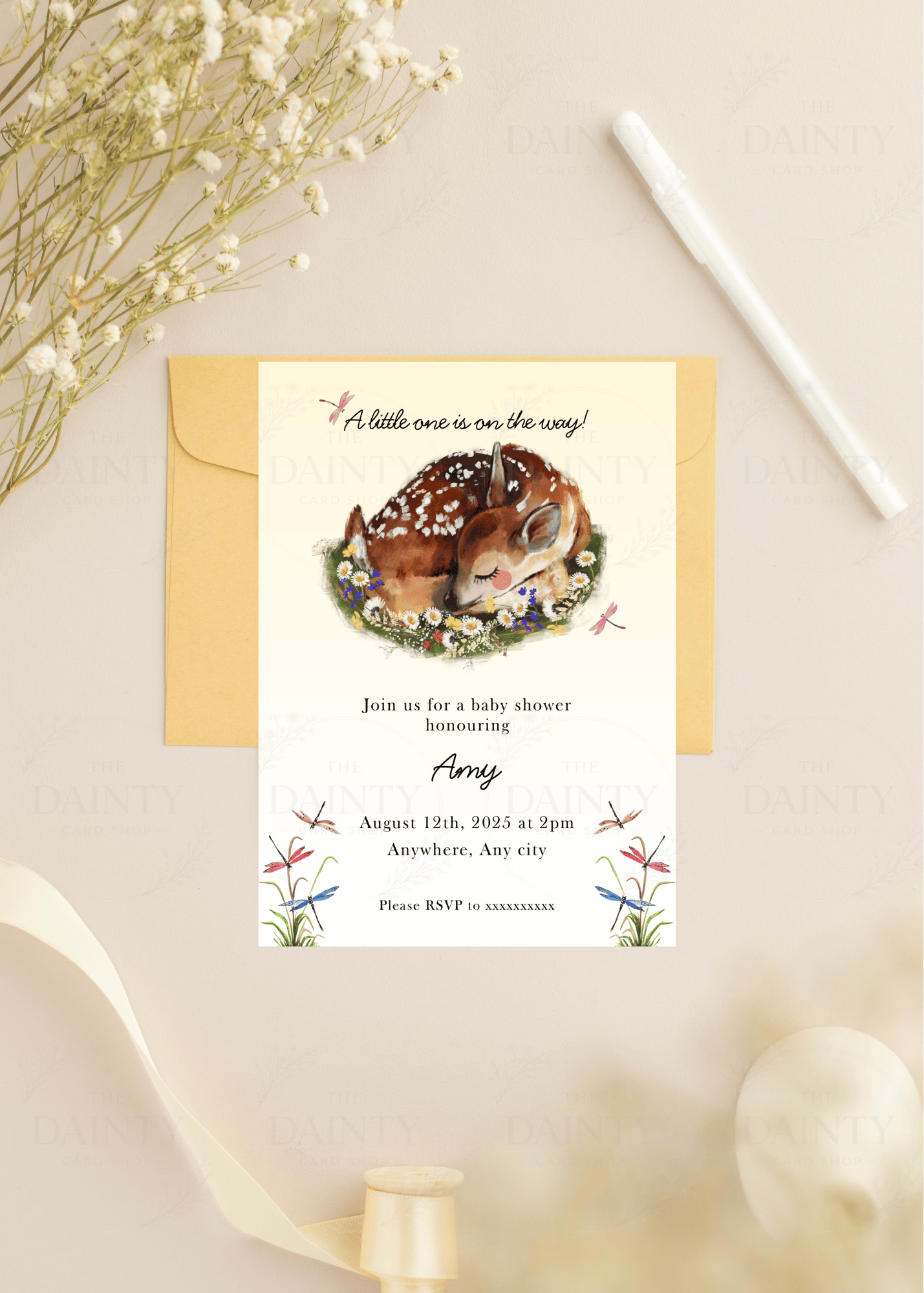 Doe eyed beauty | Baby shower Editable Digital Invitation Template | Canva Invitation | Printable & WhatsApp Invite | Instant Download