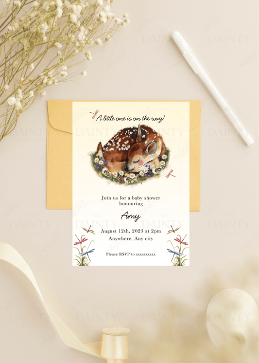 Doe eyed beauty | Baby shower Editable Digital Invitation Template | Canva Invitation | Printable & WhatsApp Invite | Instant Download