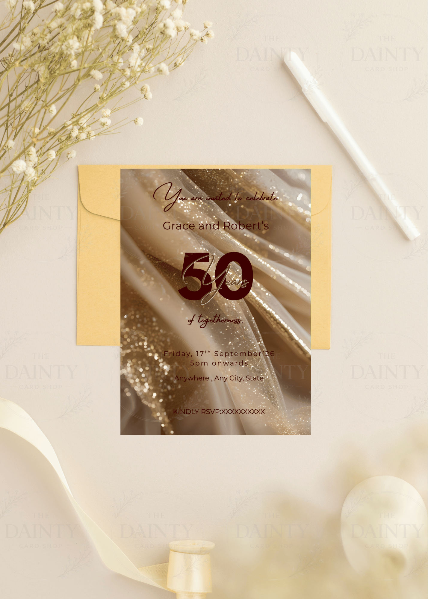Glorious 50 | Wedding anniversary party Invitation Template | Canva Invitation | Printable & WhatsApp Invite | Instant Download